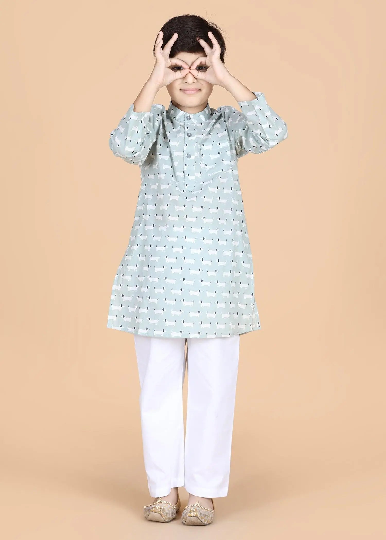 Dachshund Grey Cotton Kurta Boys (2-12 Yrs)