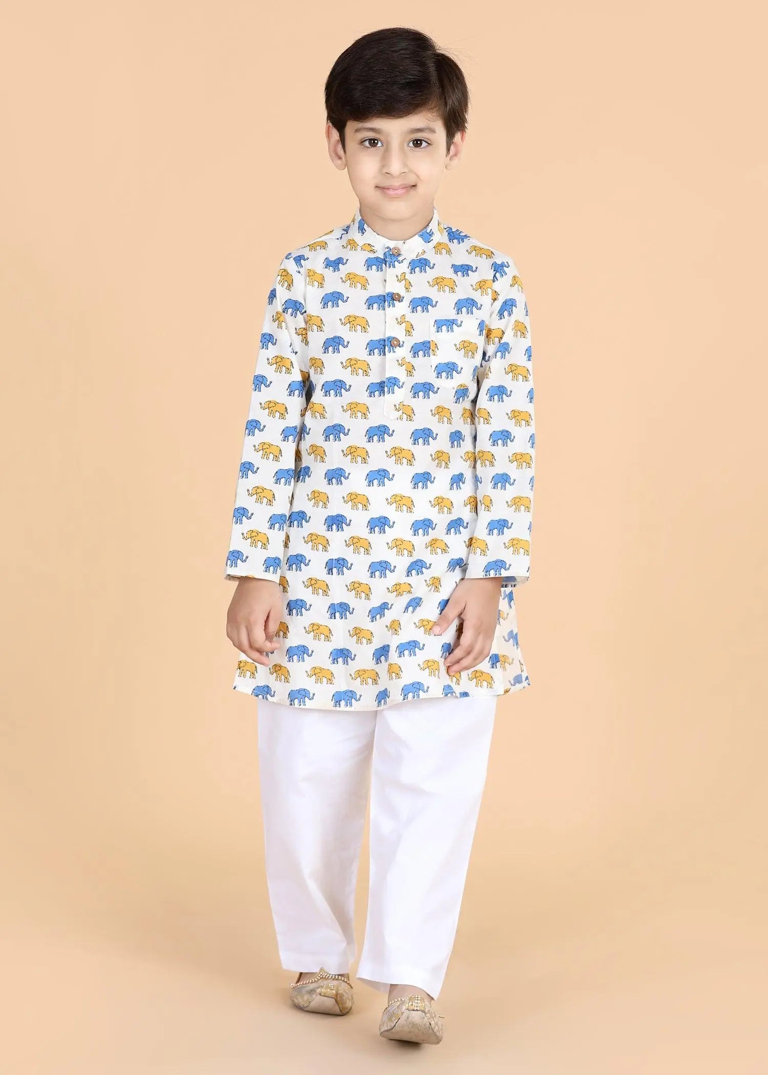 Hathi Blue/ Mustard Cotton Kurta Boys (2-12 Yrs)