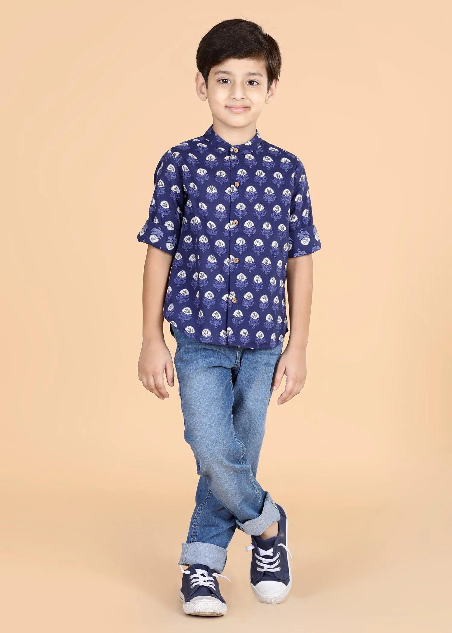 Blue Cotton Full Sleeves Shirt Boy  (0-12 Years)