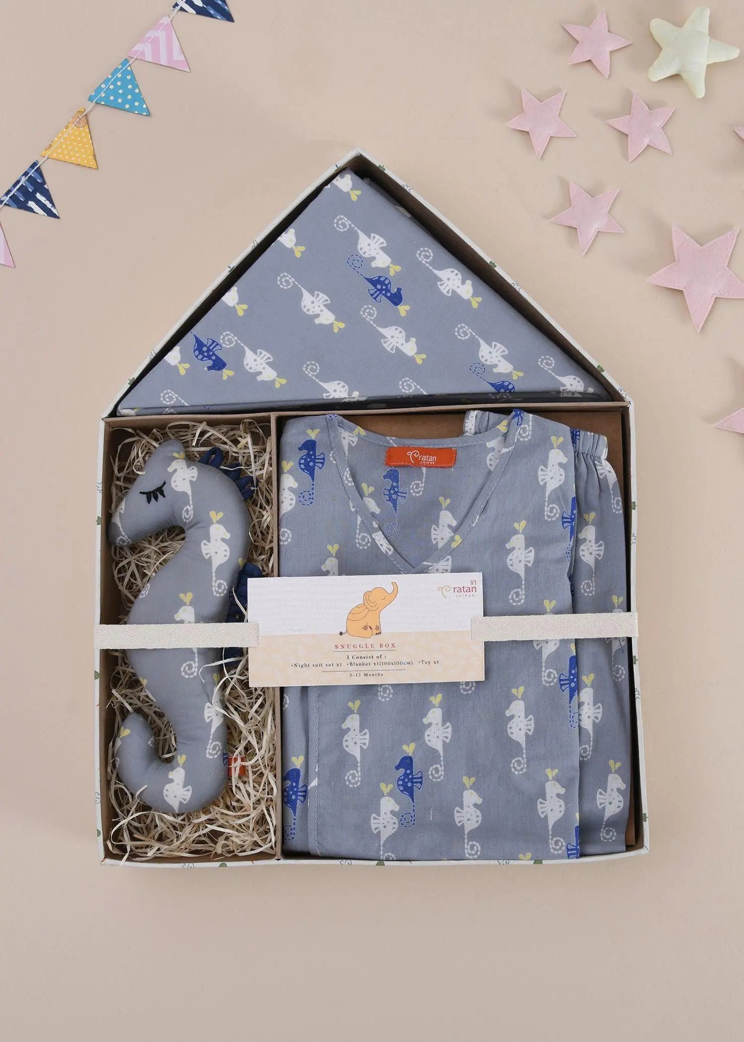 Seahorse Grey CottonSnuggle Box Baby Gift Set(3-12 Months)