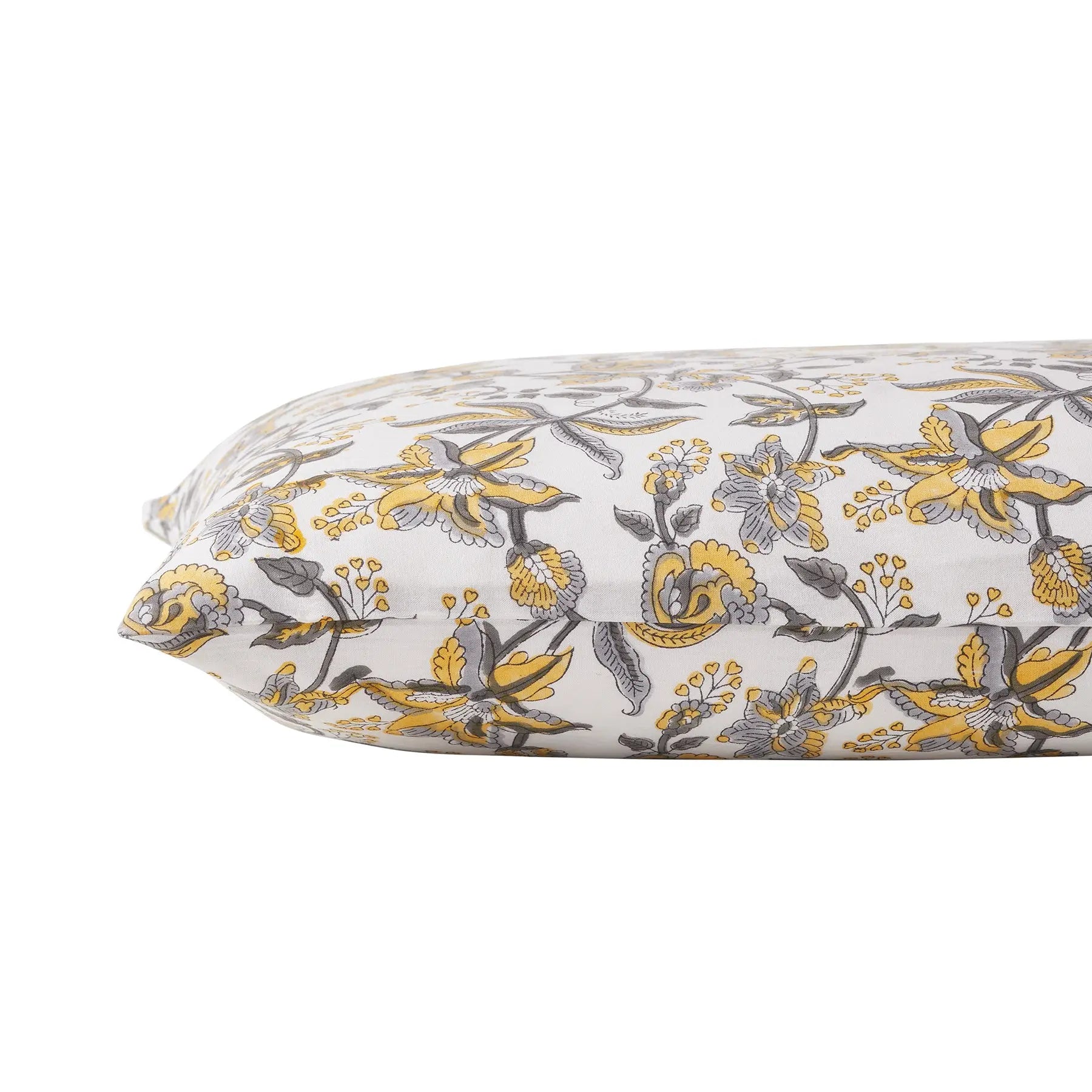 Daisy Yellow & Grey Hand Block Print Cotton Cushion Cover