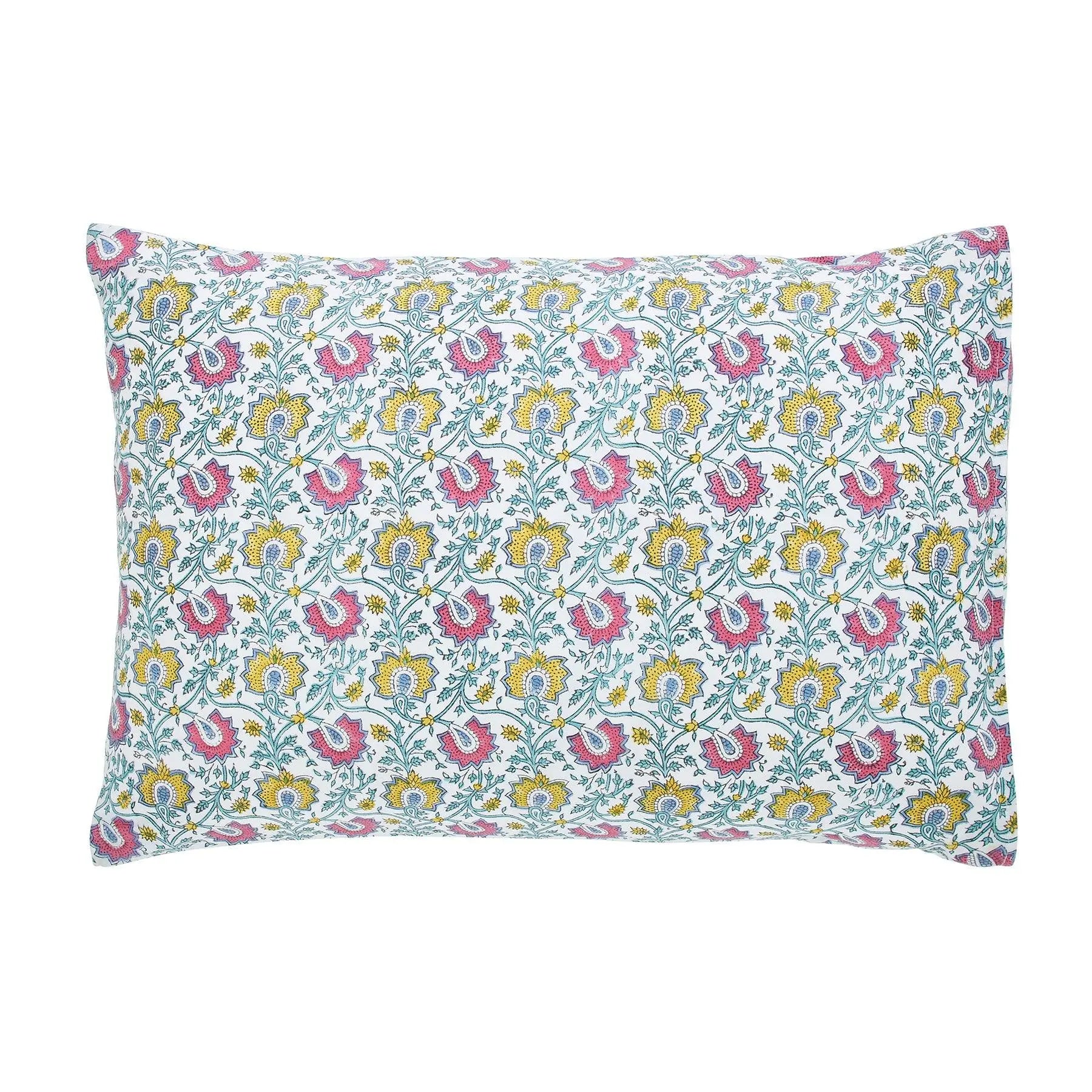 Eva Jaal Blue & Multi Hand Block Printed Cotton Pillow Cover