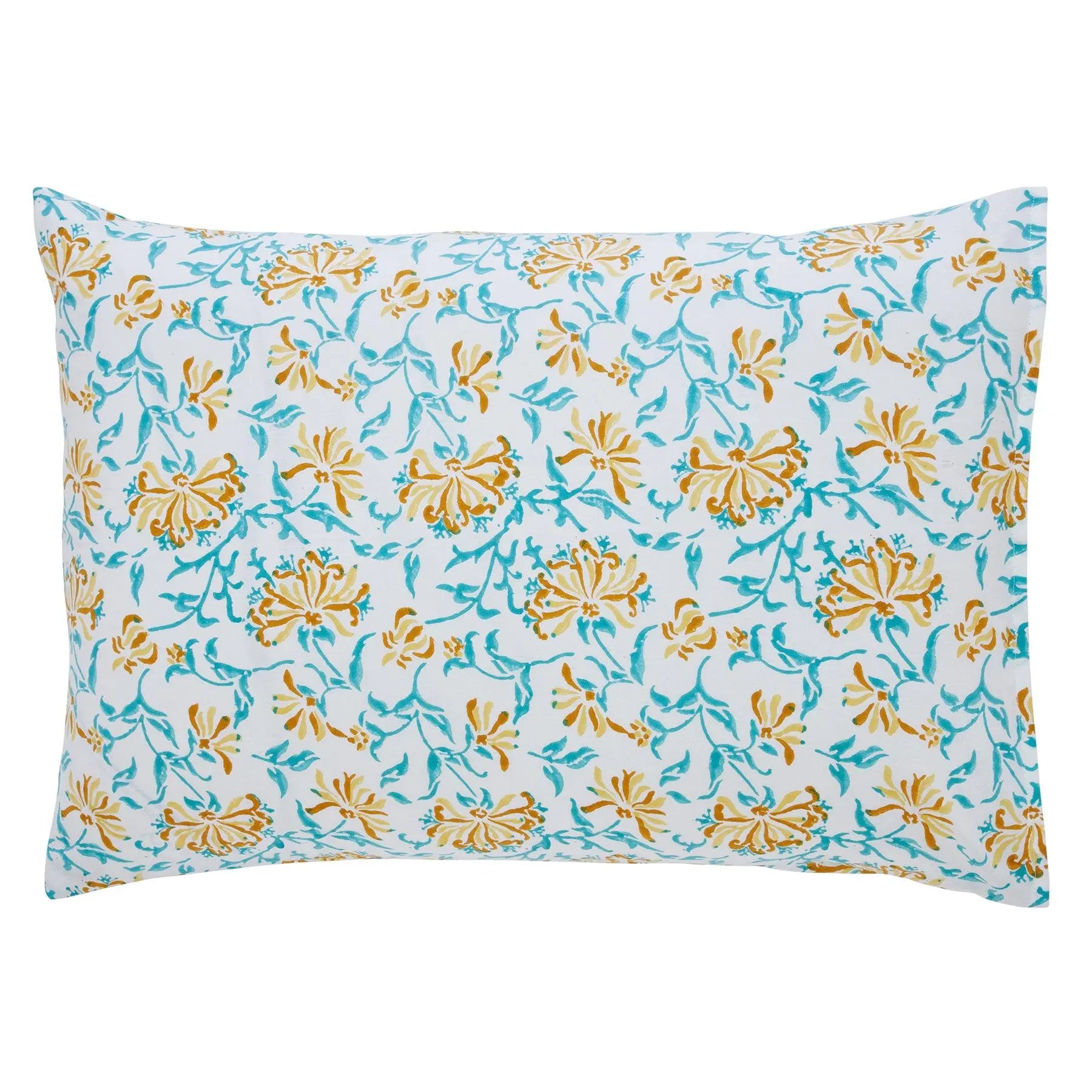 Umang Yellow & Green Hand Block Printed Cotton Pillow Cover