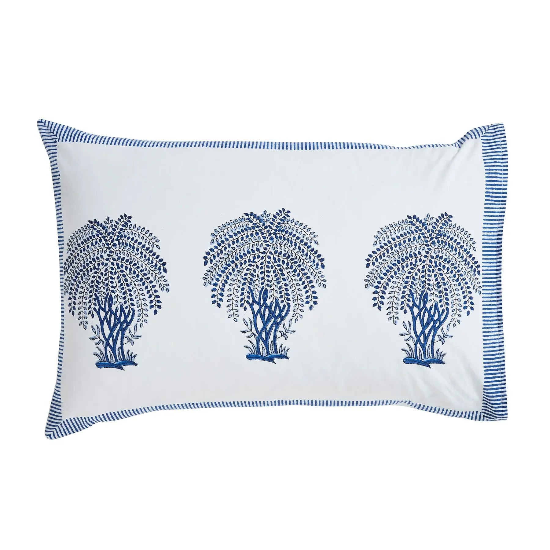 Palm Blue Hand Block Print Cotton Pillow Cover