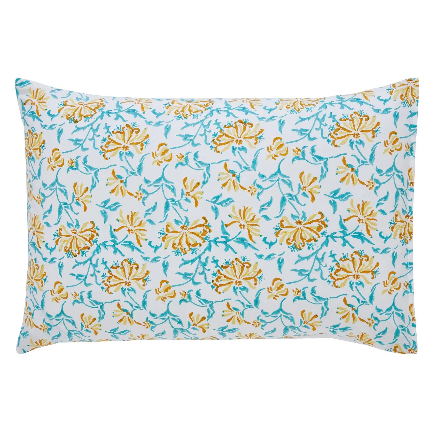 Umang Yellow & Green Hand Block Printed Cotton Pillow Cover