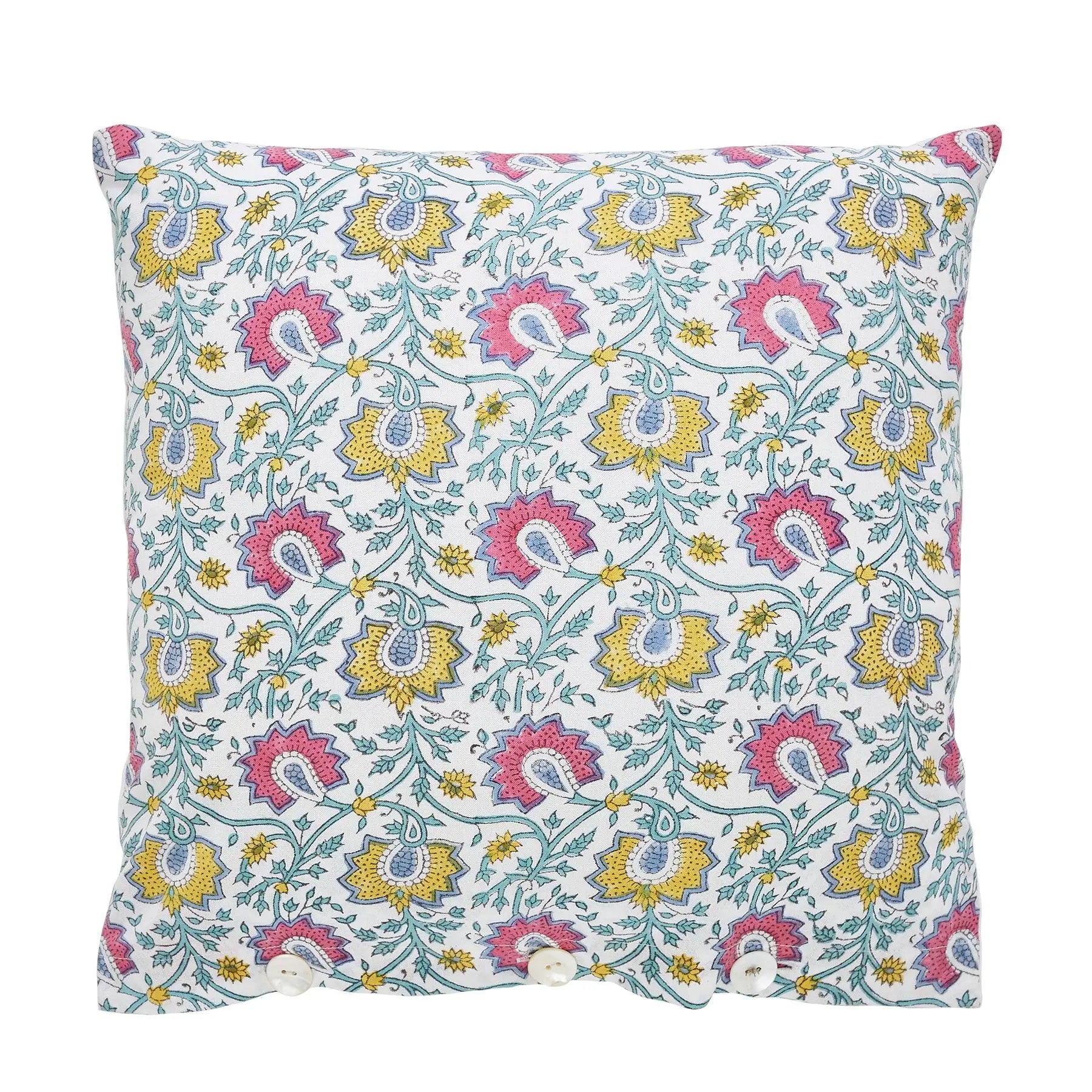 Eva Jaal Blue & Multi Hand Block Printed Cotton Cushion Cover