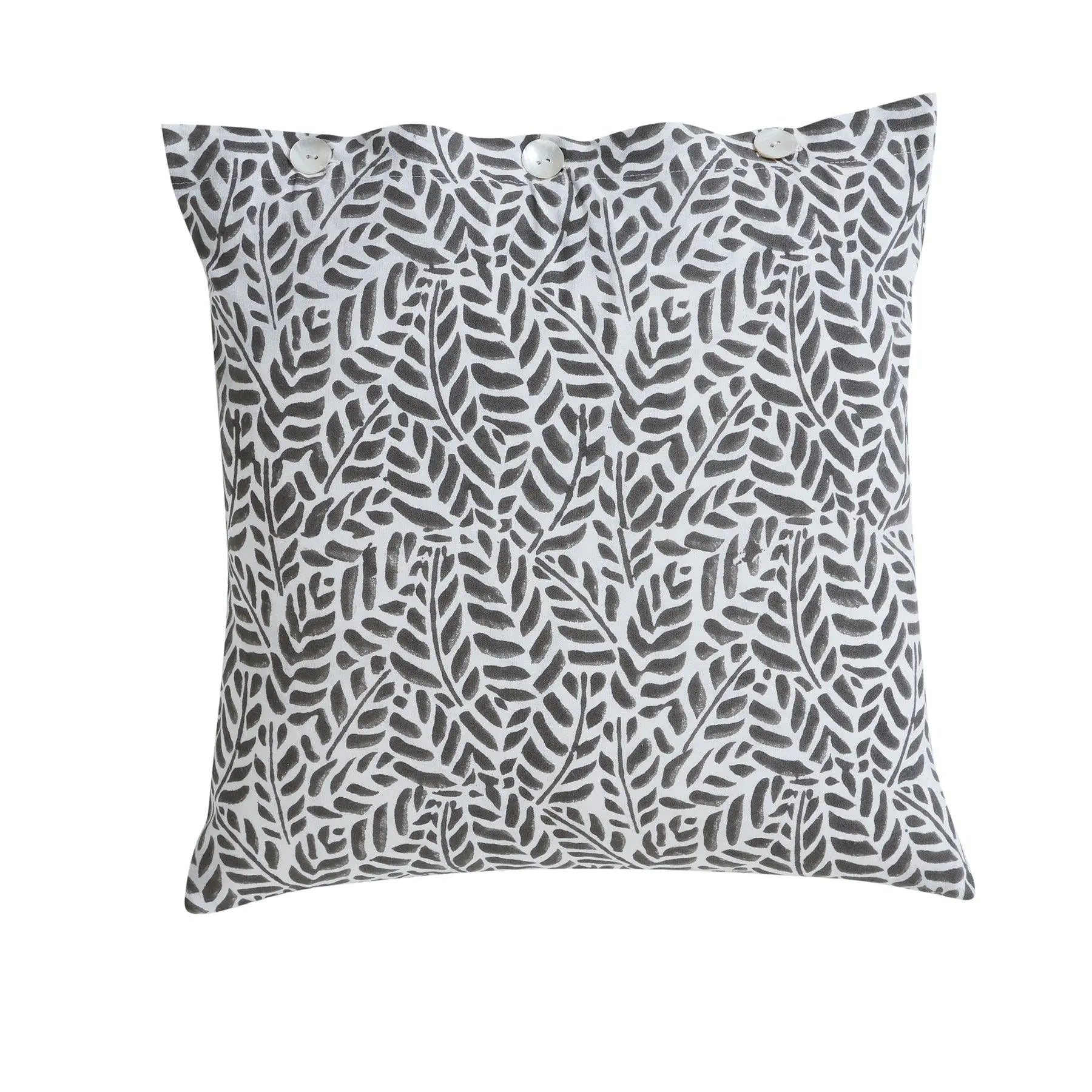 Chui Mui Grey Hand Block Print Cotton Cushion Cover