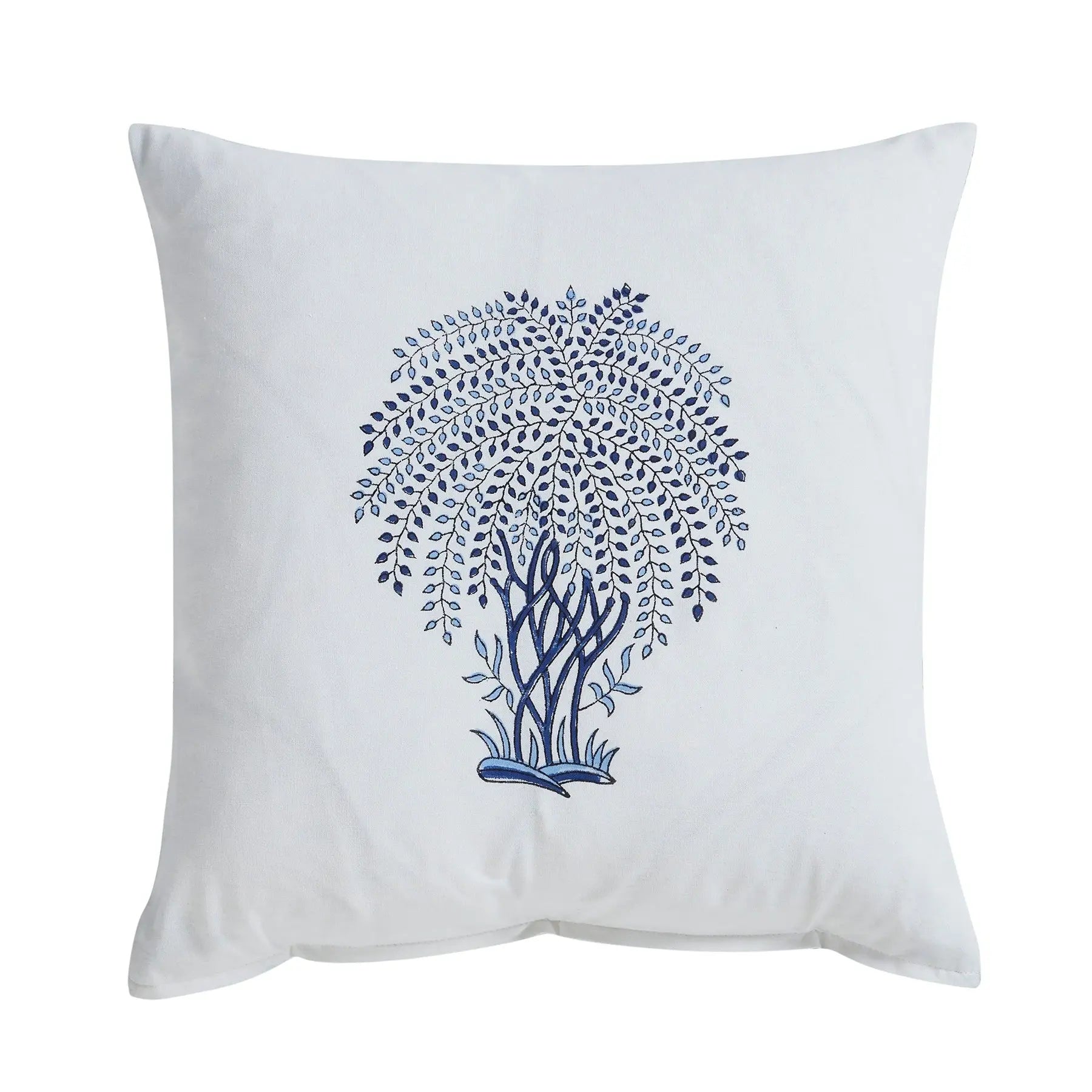 Palm Blue Hand Block Print Cotton Cushion Cover