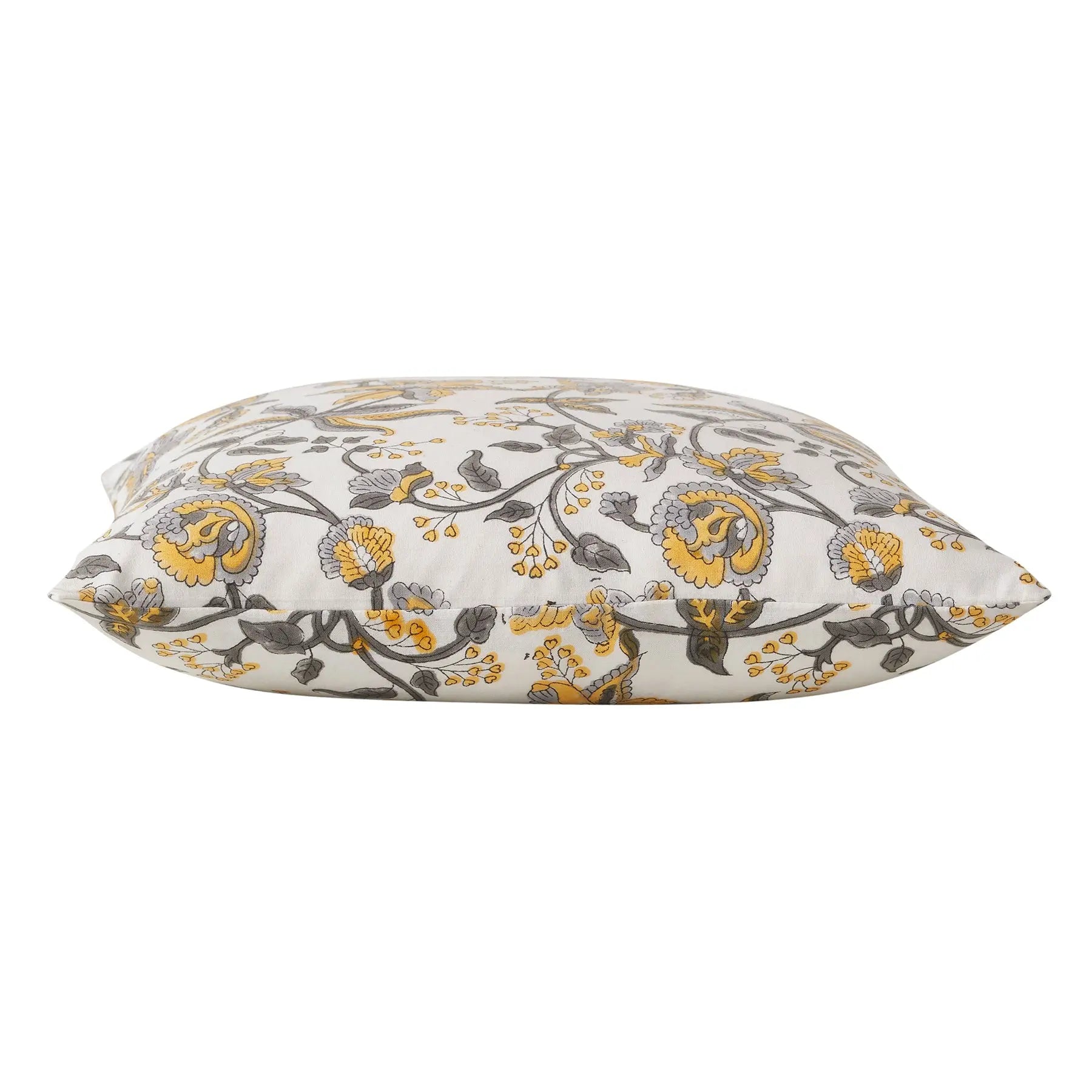 Daisy Yellow & Grey Hand Block Print Cotton Cushion Cover