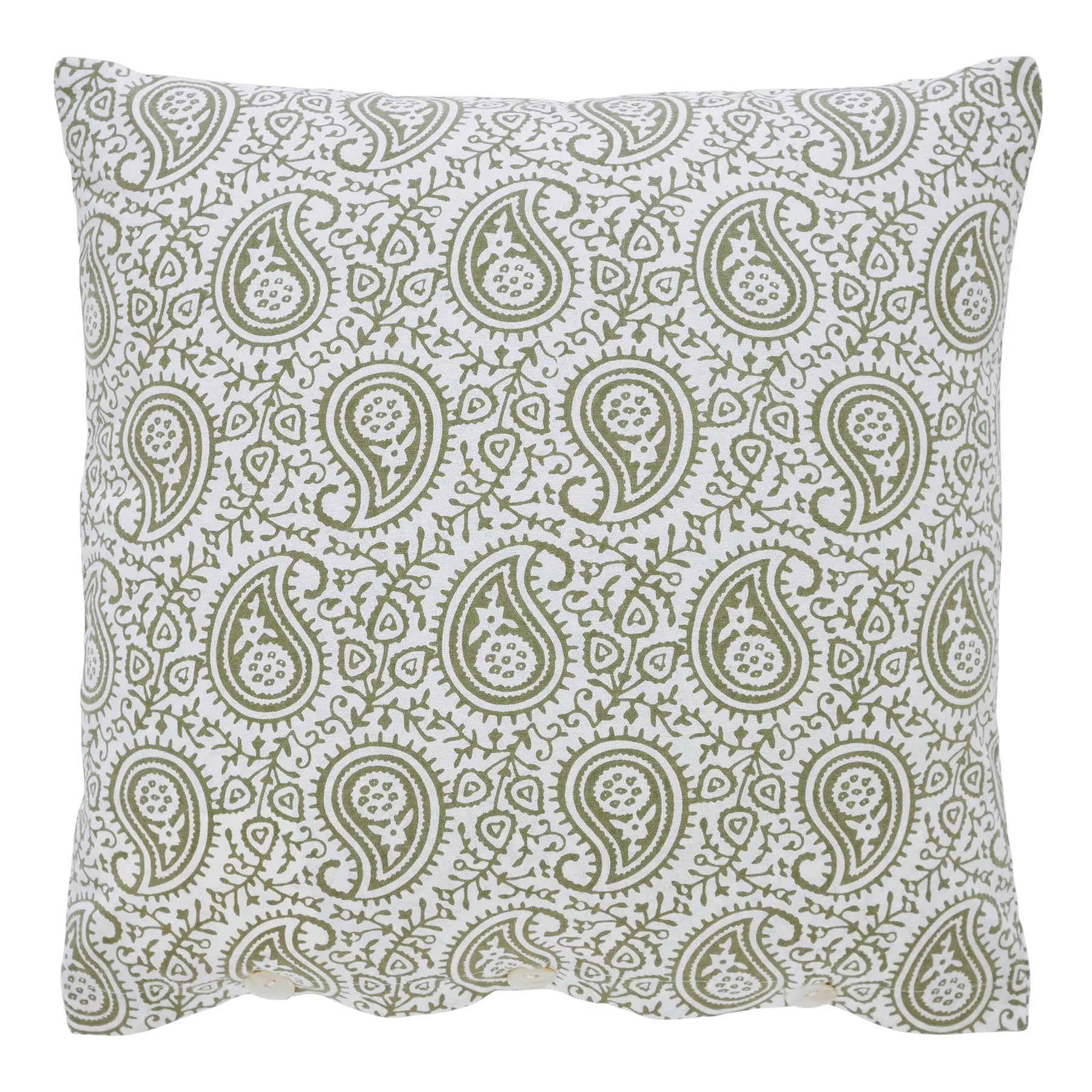 Paisley Floral Green Hand Screen Print Cotton Cushion Cover