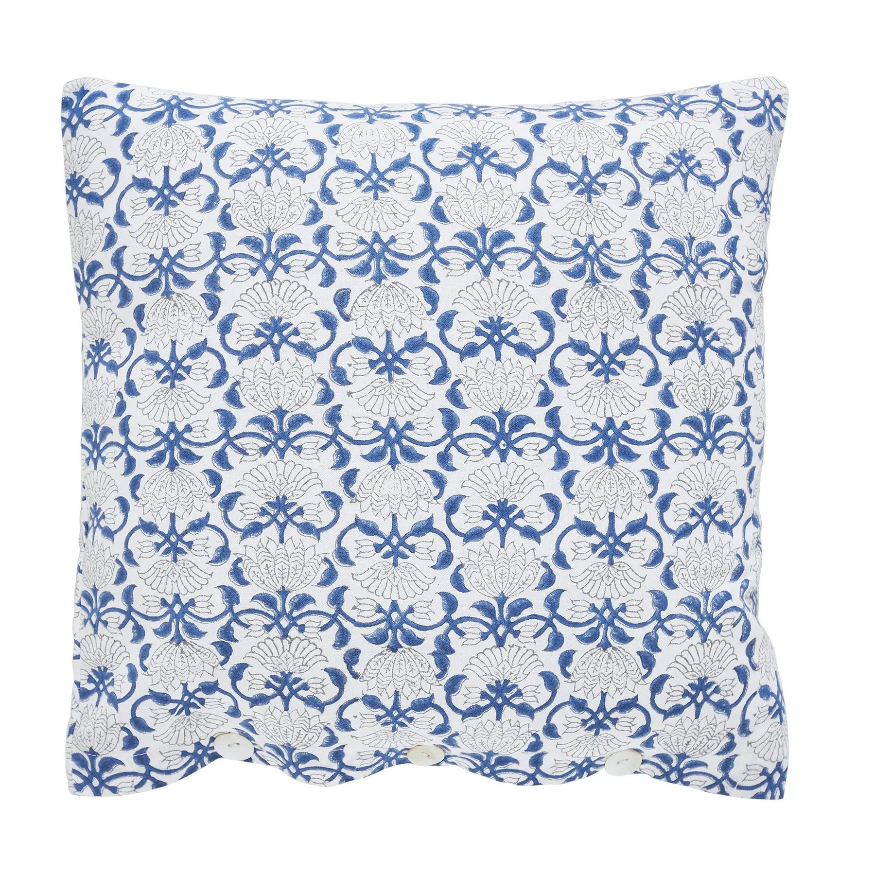 Peonia Blue Hand Block Printed Cotton Cushion Cover