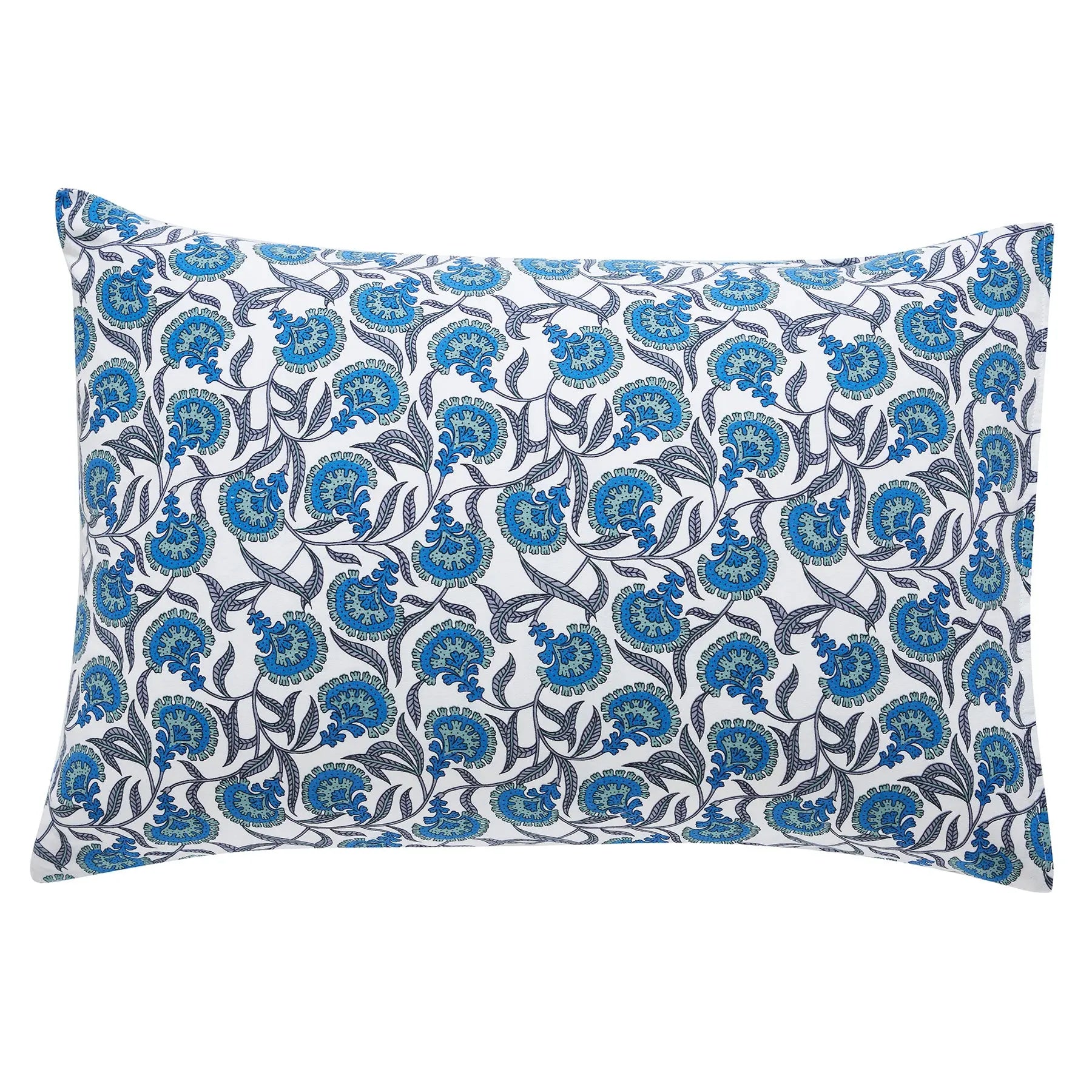 Zinnat Blue Hand Screen Print Cotton Pillow Cover