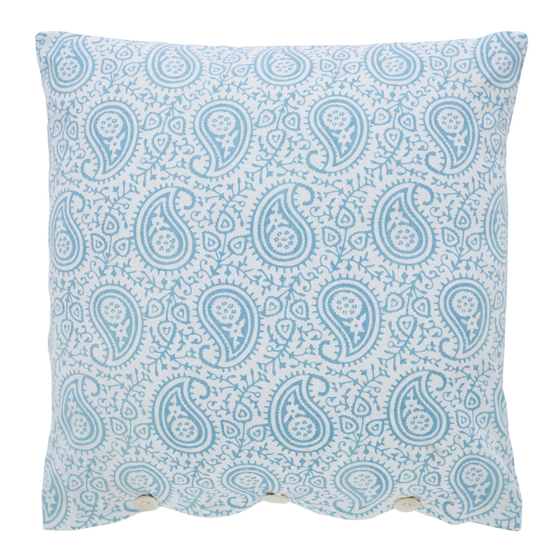 Paisley Floral Blue Hand Screen Print Cotton Cushion Cover