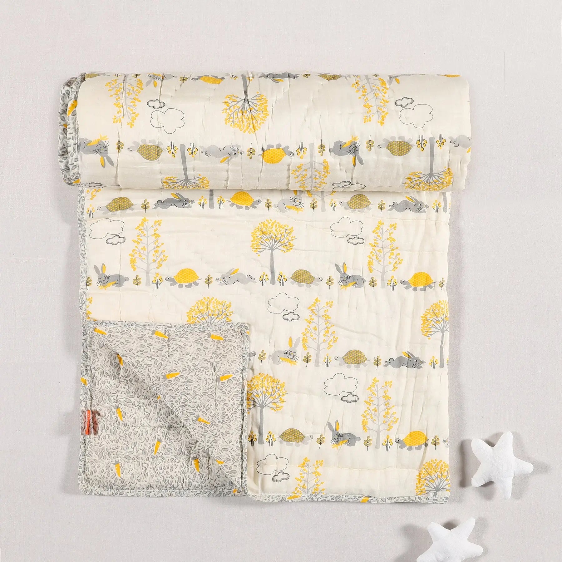 Hare and Tortoise Grey & Yellow Quilt Baby