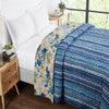 28 Flower Stripes Blue Hand Screen Print Extra Cotton Quilt