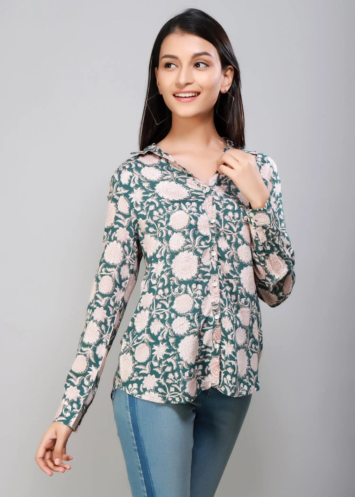 Teal Full Sleeves Women's Shirt