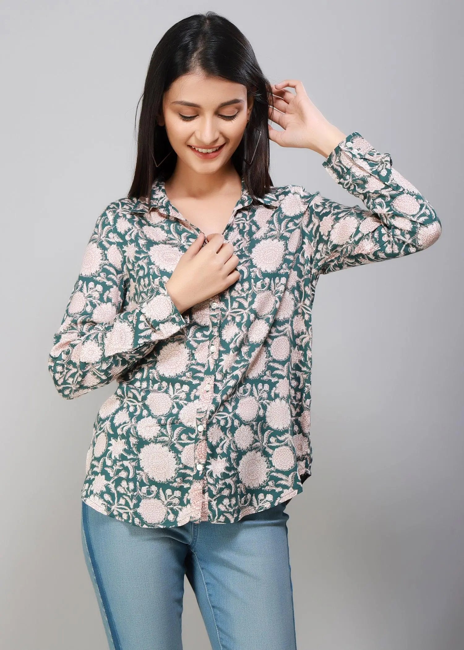 Teal Full Sleeves Women's Shirt