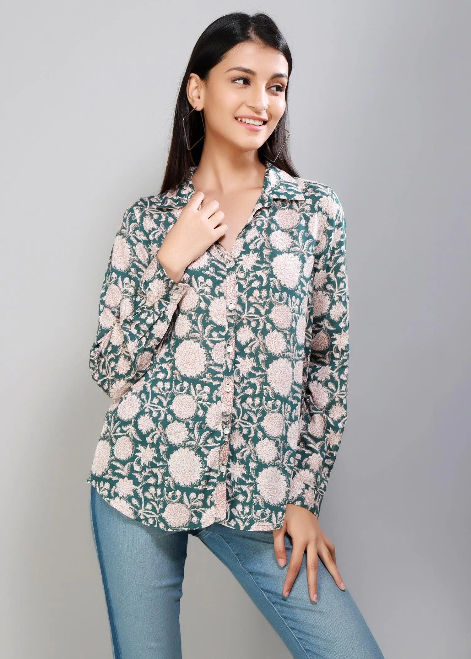 Teal Full Sleeves Women's Shirt