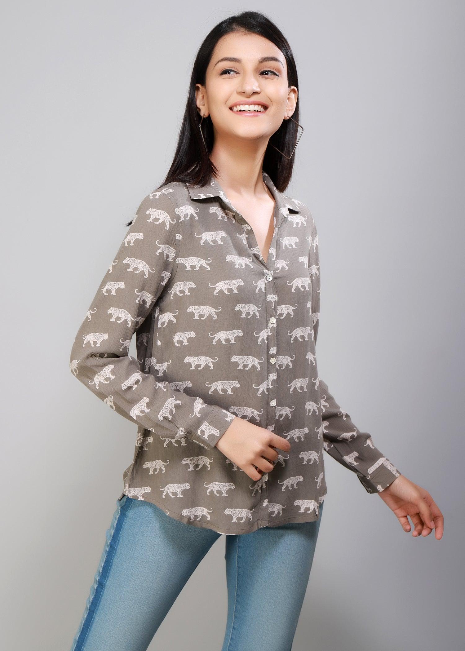 Grey Full Sleeves Women's Shirt