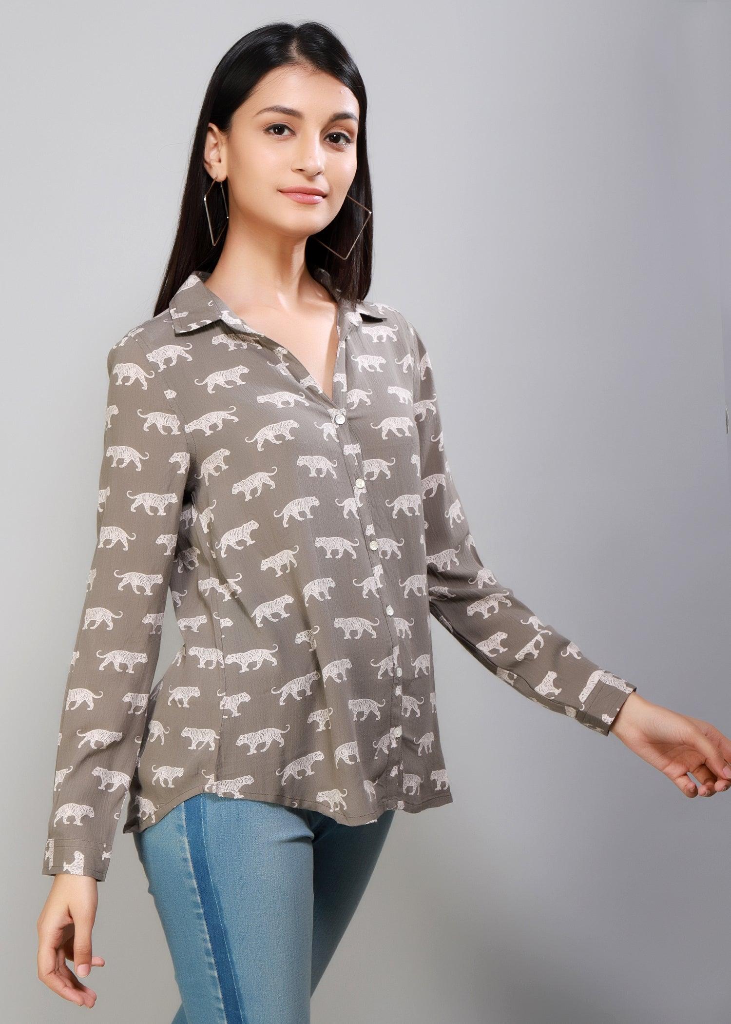 Grey Full Sleeves Women's Shirt