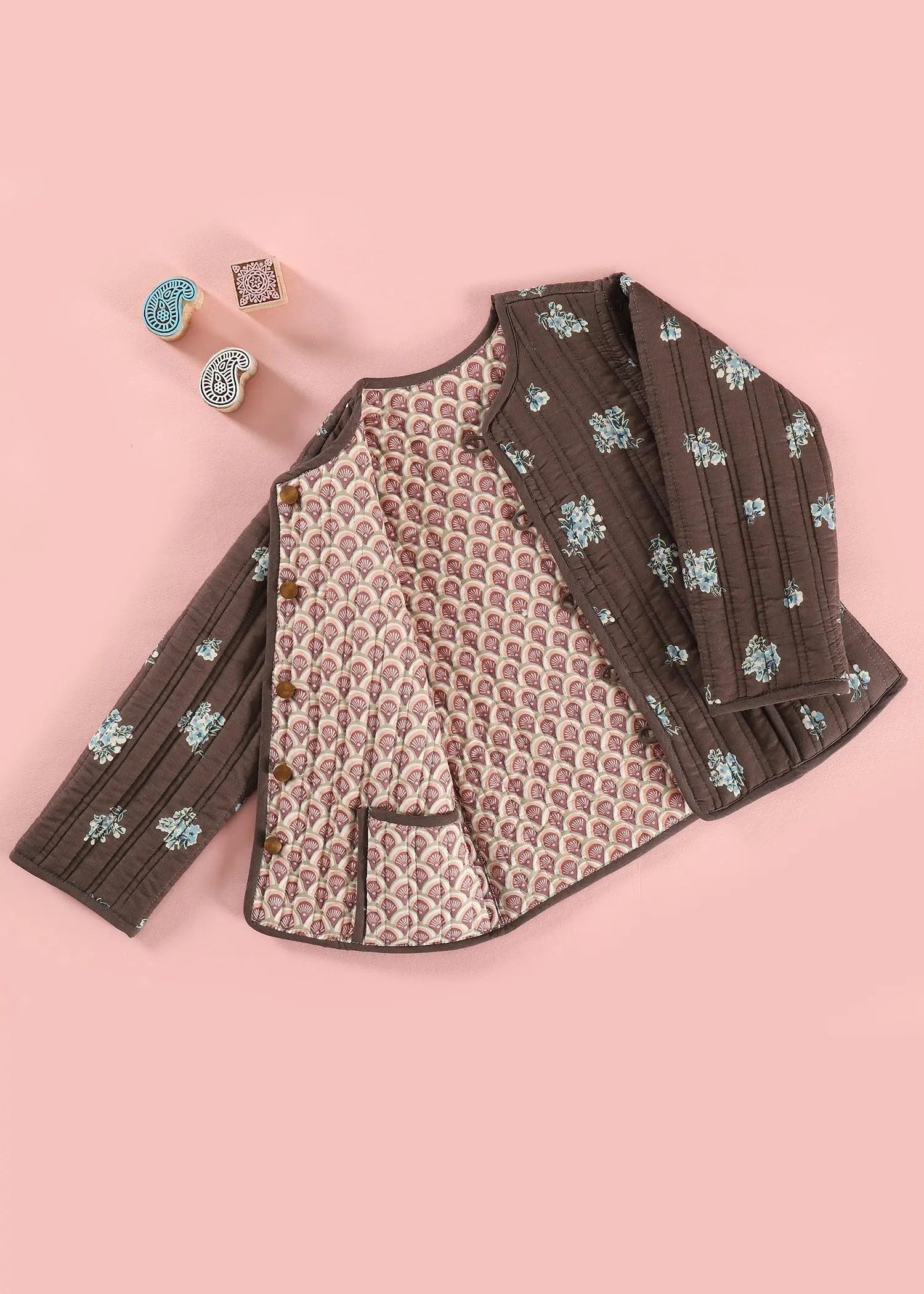 Lily bunch/Sunrays Cocoa & Pink 100% Cotton Reversible Coat Unisex (1-12 Years)