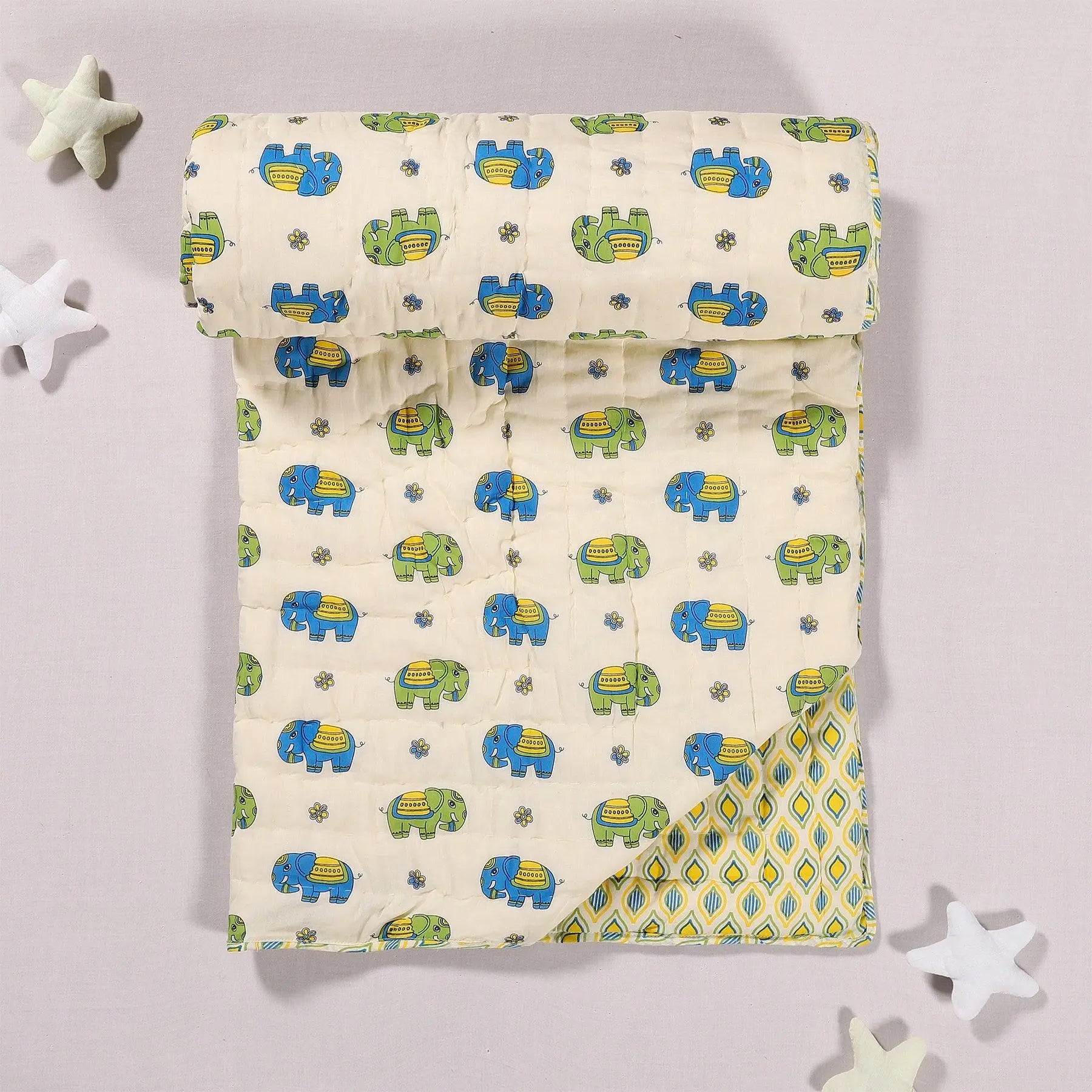 Bholu Hathi Blue/Green Cotton Quilt Baby