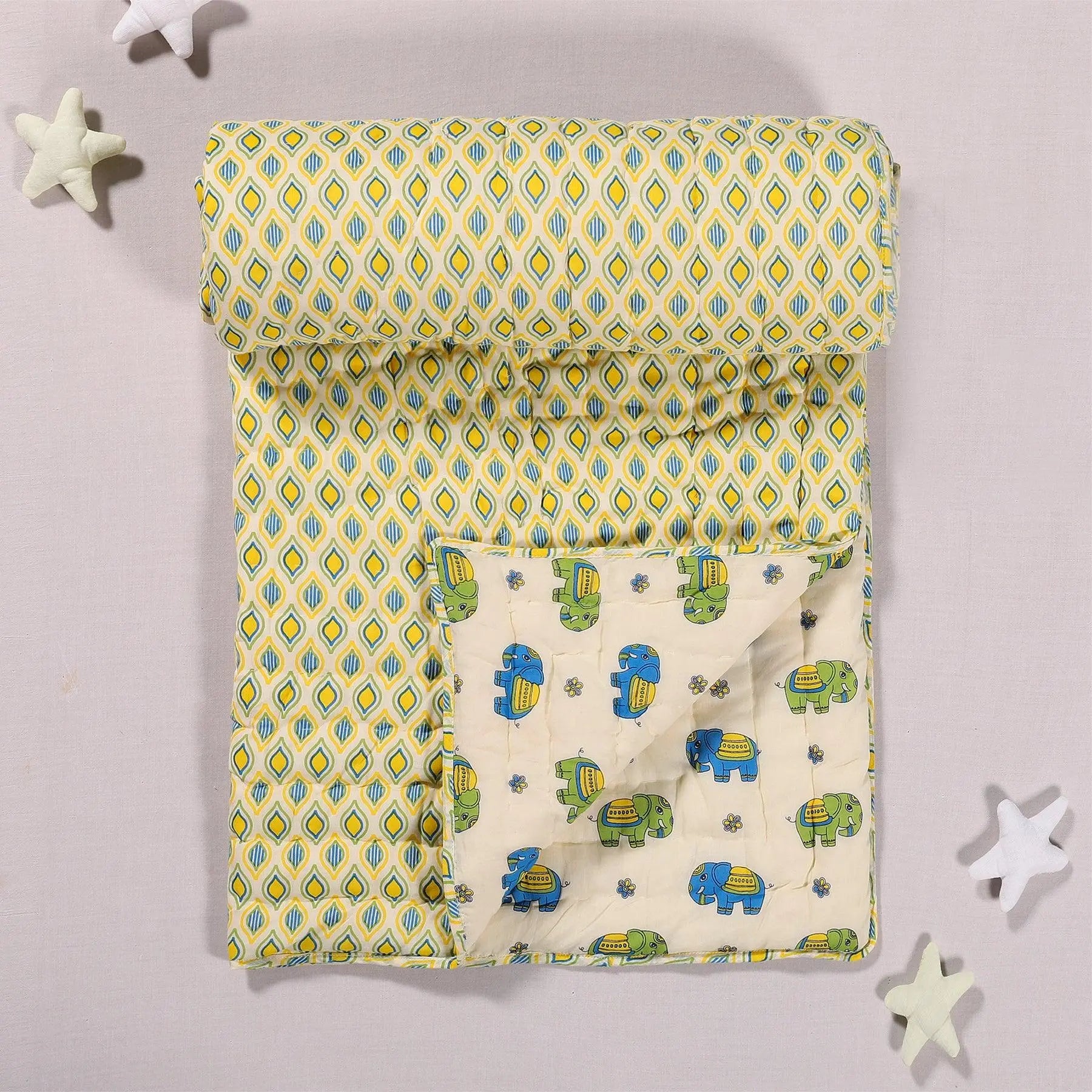 Bholu Hathi Blue/Green Cotton Quilt Kids