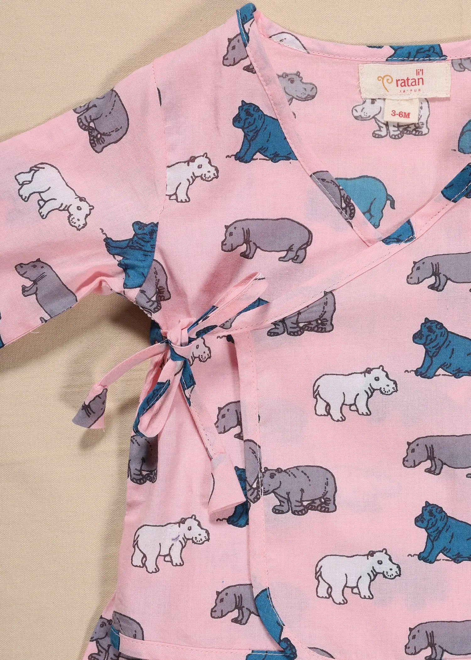 Hippo Pink Cotton Night Suit Unisex (3-12 Months)