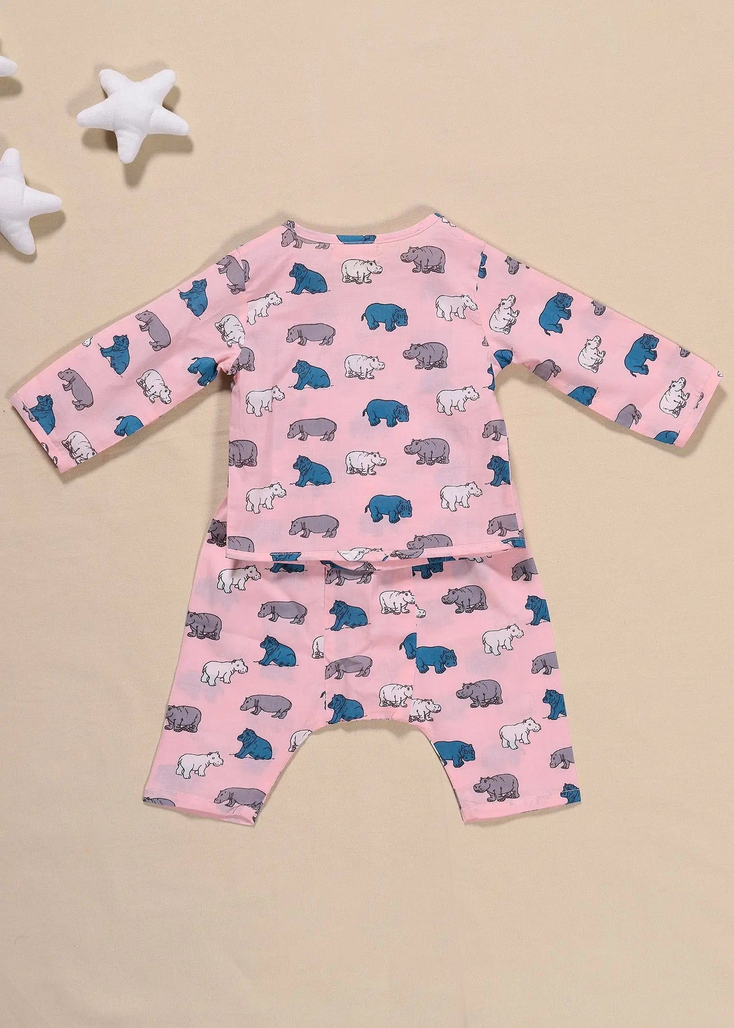 Hippo Pink Cotton Night Suit Unisex (3-12 Months)