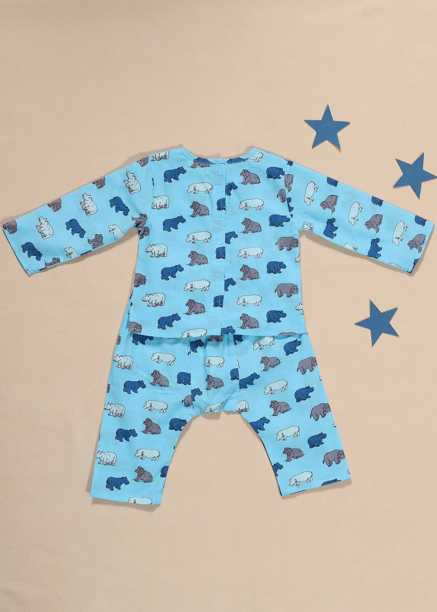 Hippo Blue Cotton Night Suit Unisex (3-12 Months)