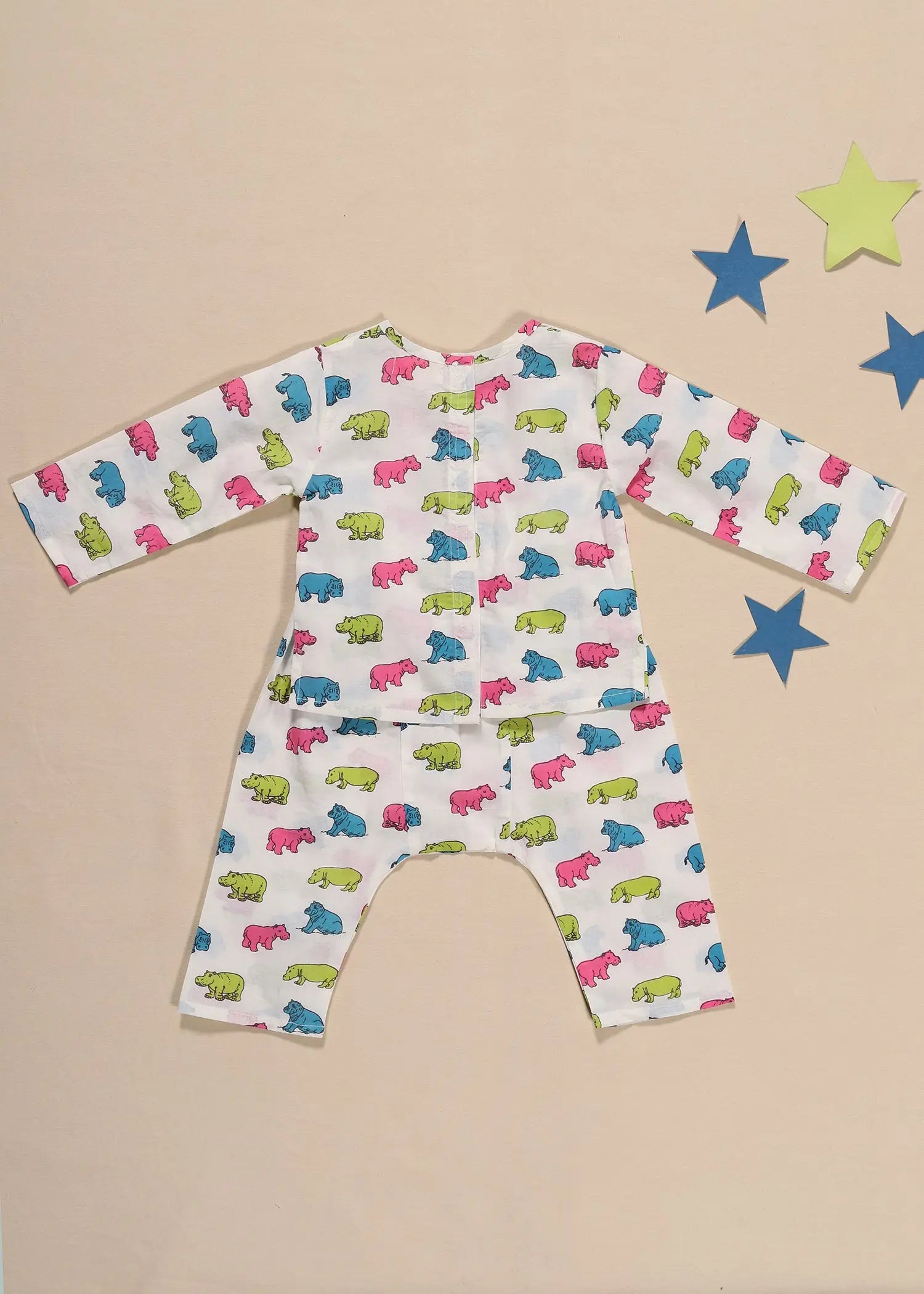 Hippo Creme Cotton Night Suit Unisex (3-12 Months)