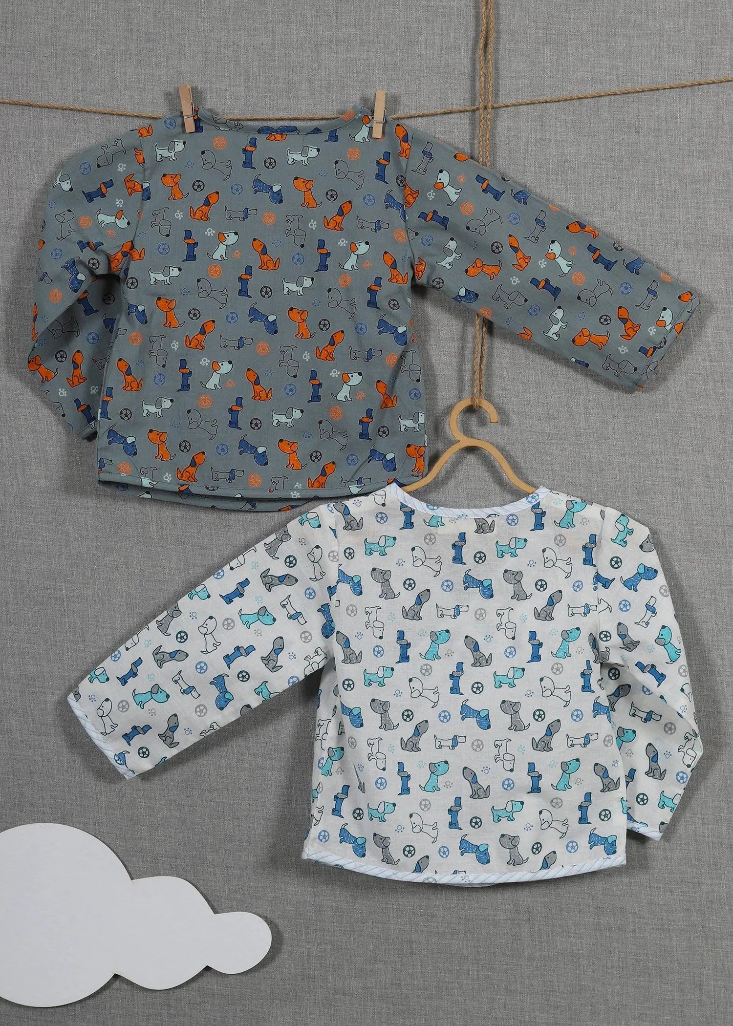 Lazy Dog Blue/Grey Cotton Jhabla Set of 2 Baby Unisex (0-6 Months)