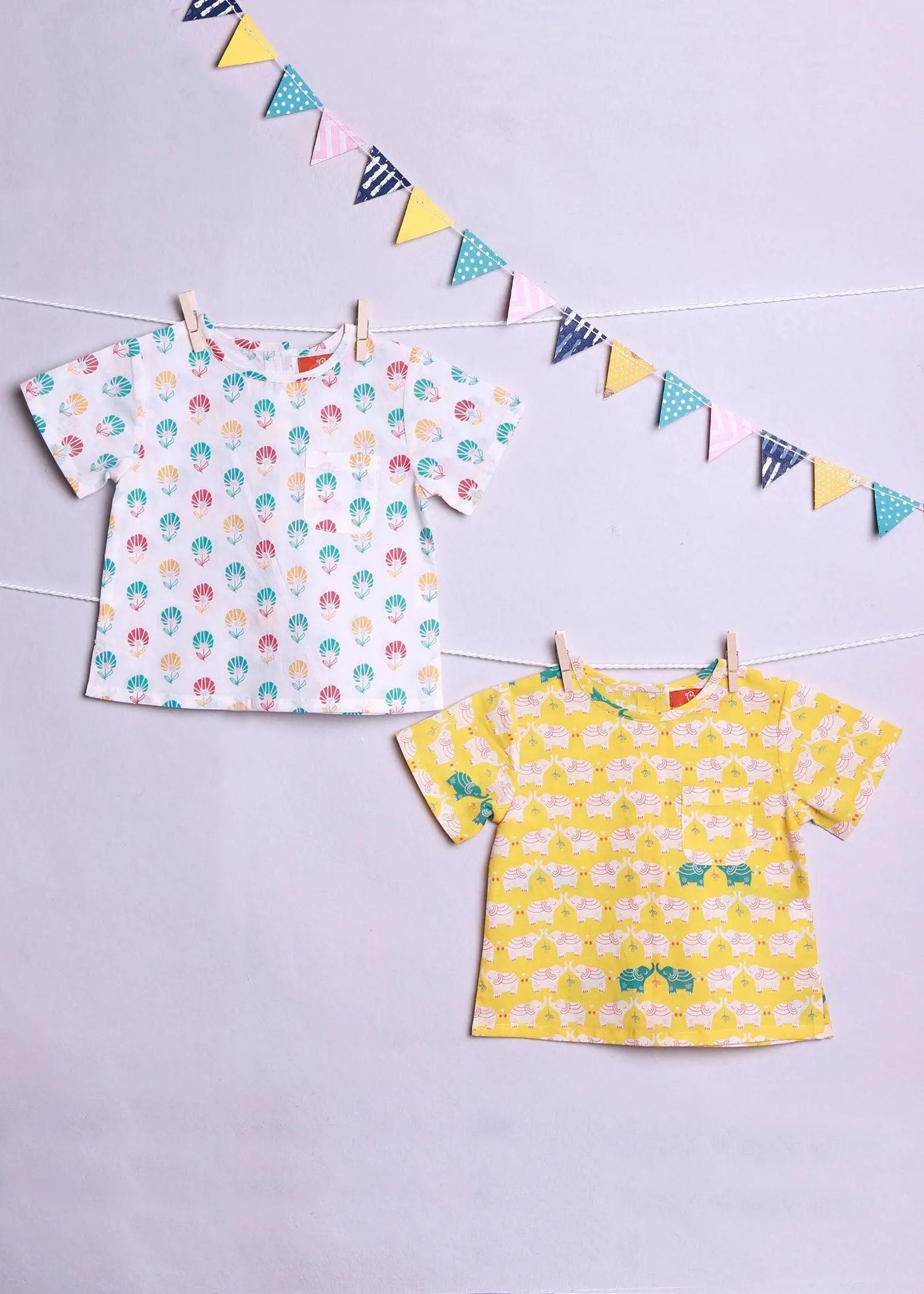 Flappy White/Yellow Cotton Achint Baby Jhabla Set of 2 (0-6 Months)