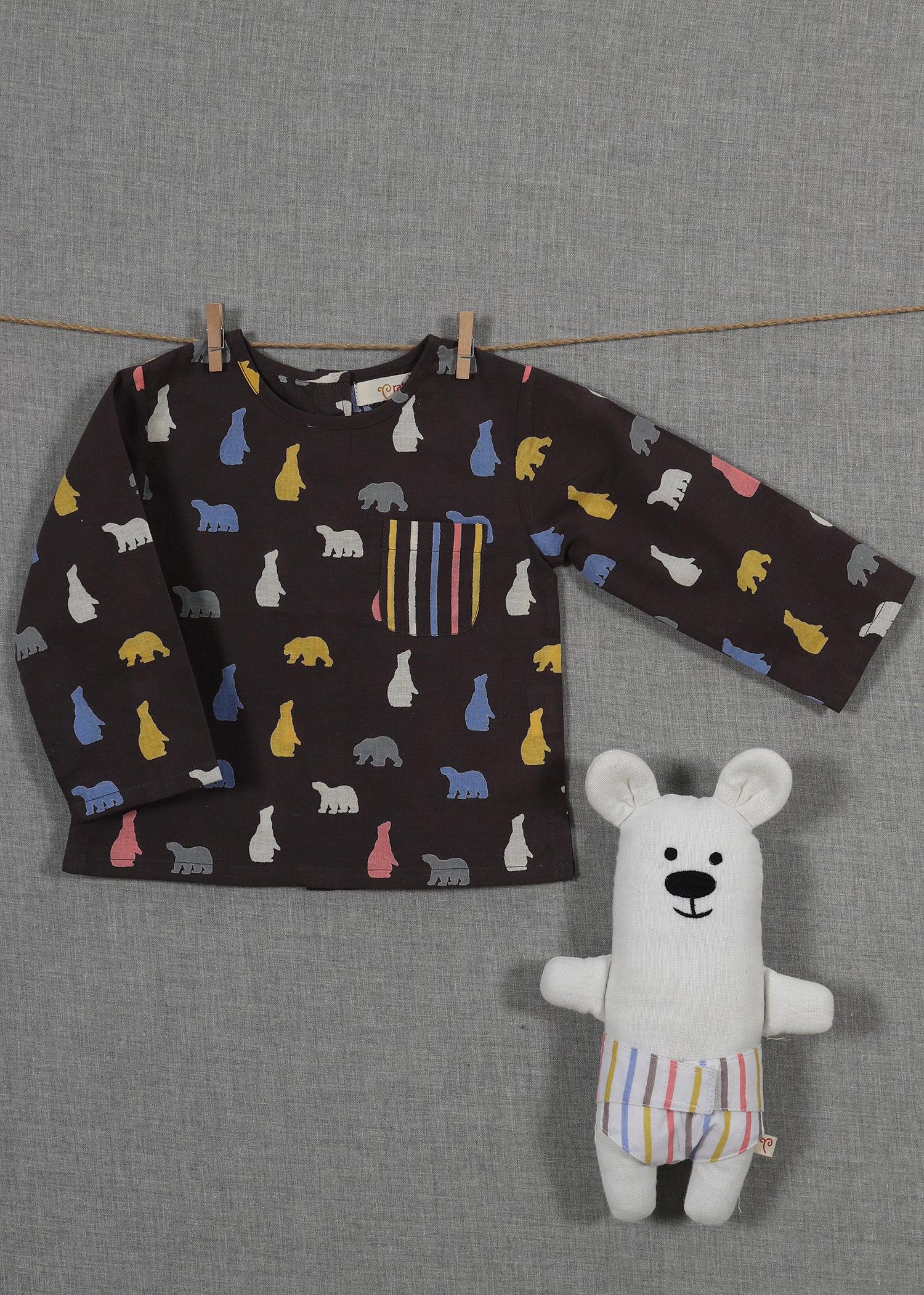 Bear Brown/Yellow Cotton Achint Jhabla Unisex (0-6 Months)