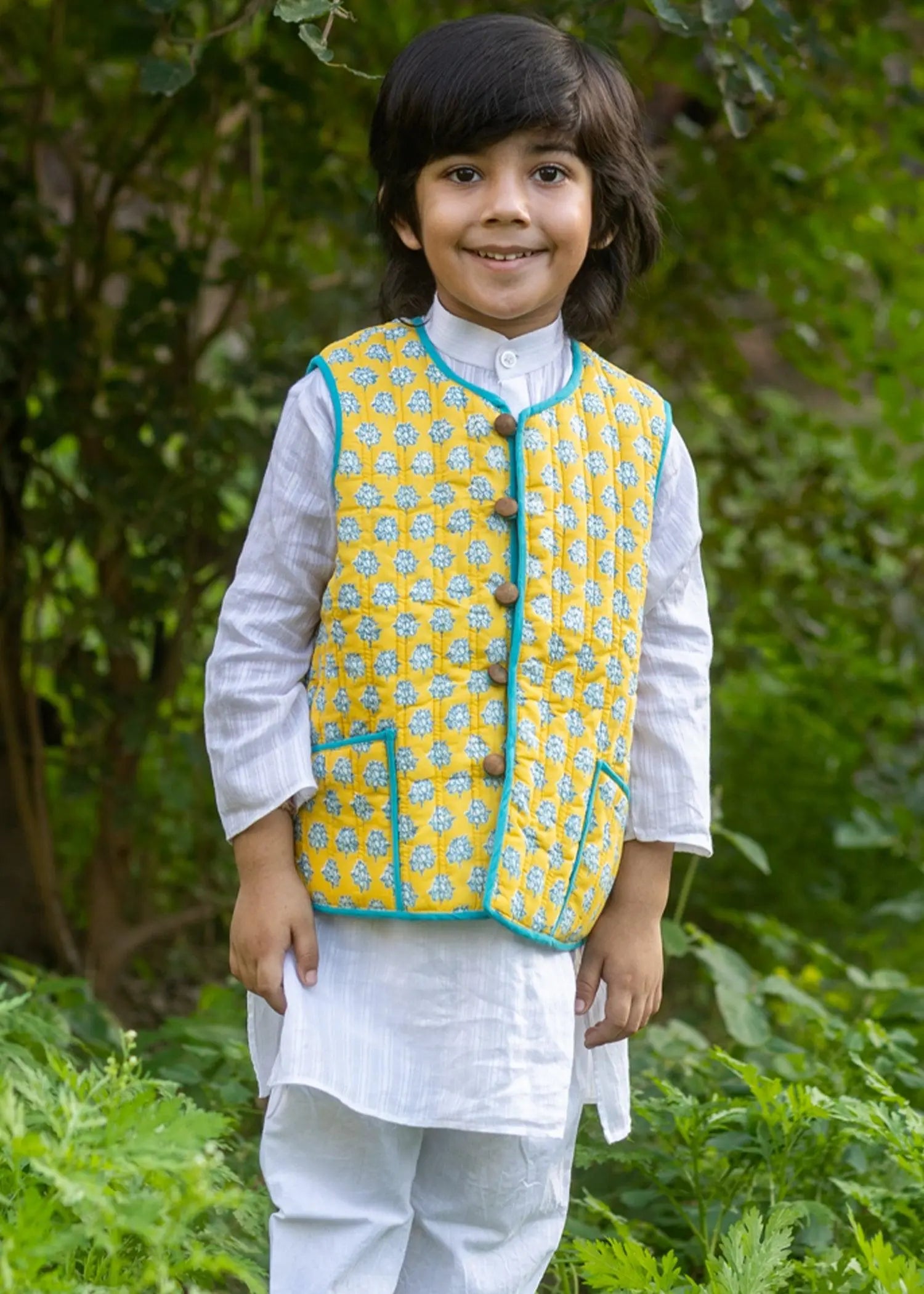 Lotus/Sesame Yellow 100% Cotton Reversible Bundi Jacket Unisex (0-12 Years)