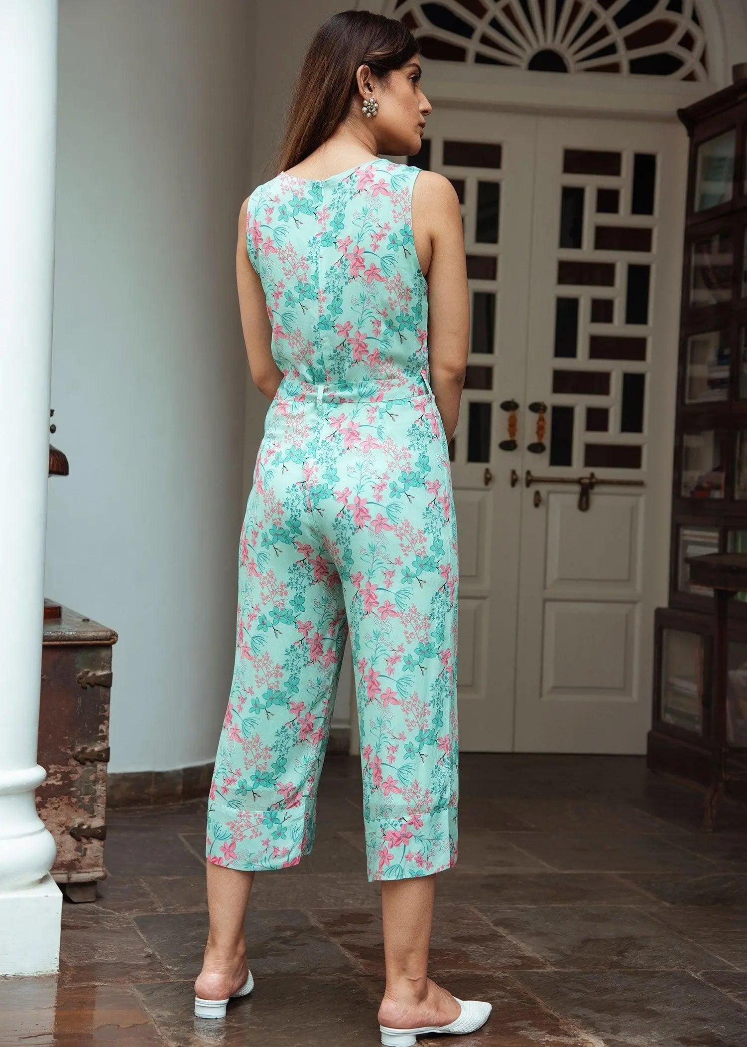 Charlette Tie Brook Green Viscose Crepe Jumpsuit