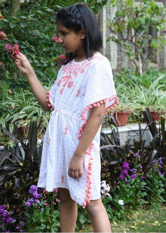 Lucknowi Pink Cotton Kaftan Girl (2-14 Years)