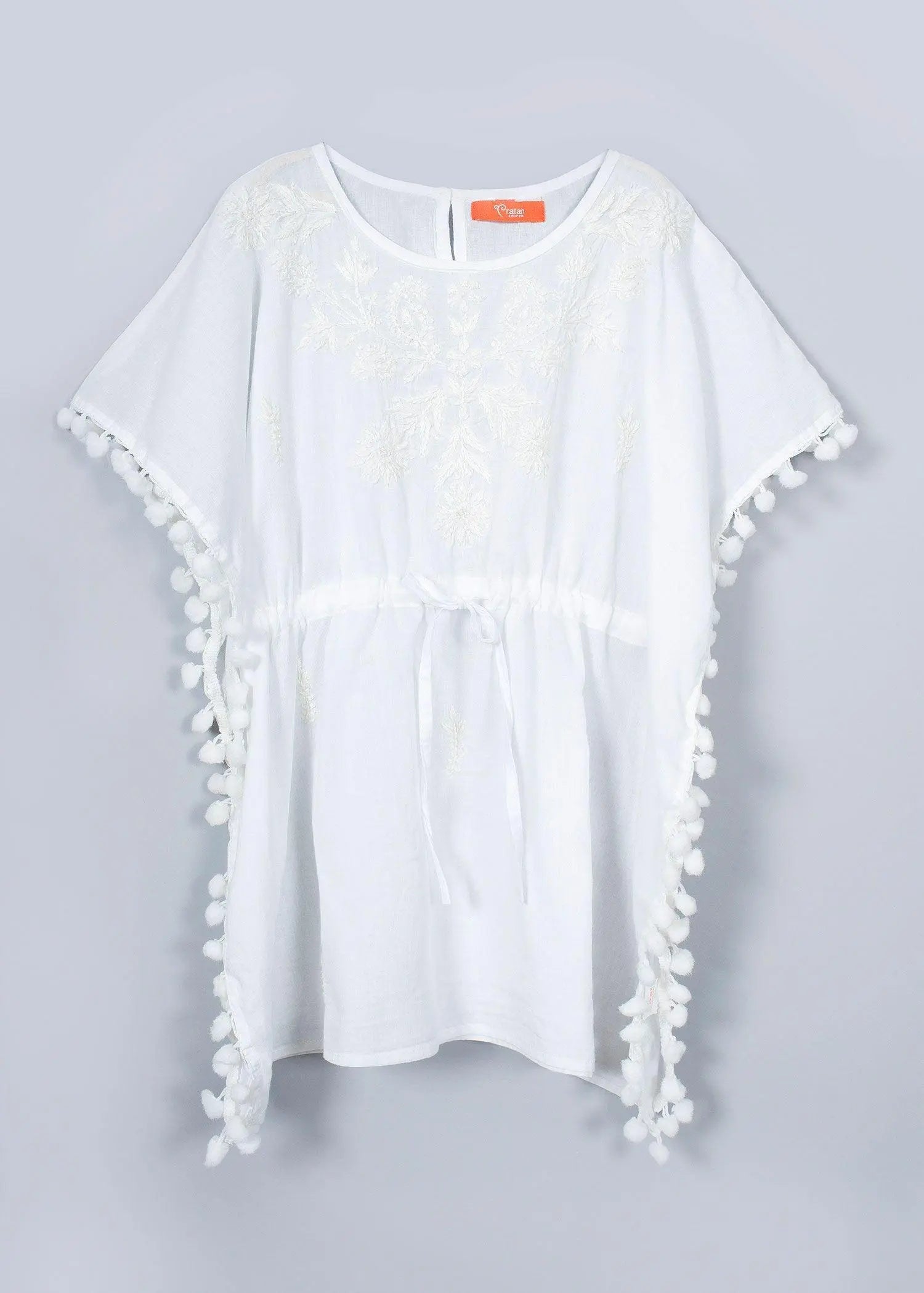 Lucknowi White Cotton Kaftan Girl (2-14 Years)