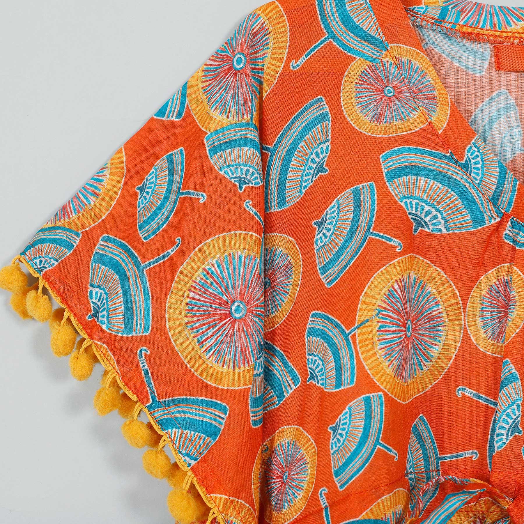 Umbrella Orange Cotton Kaftan Girl (2-14 Years)