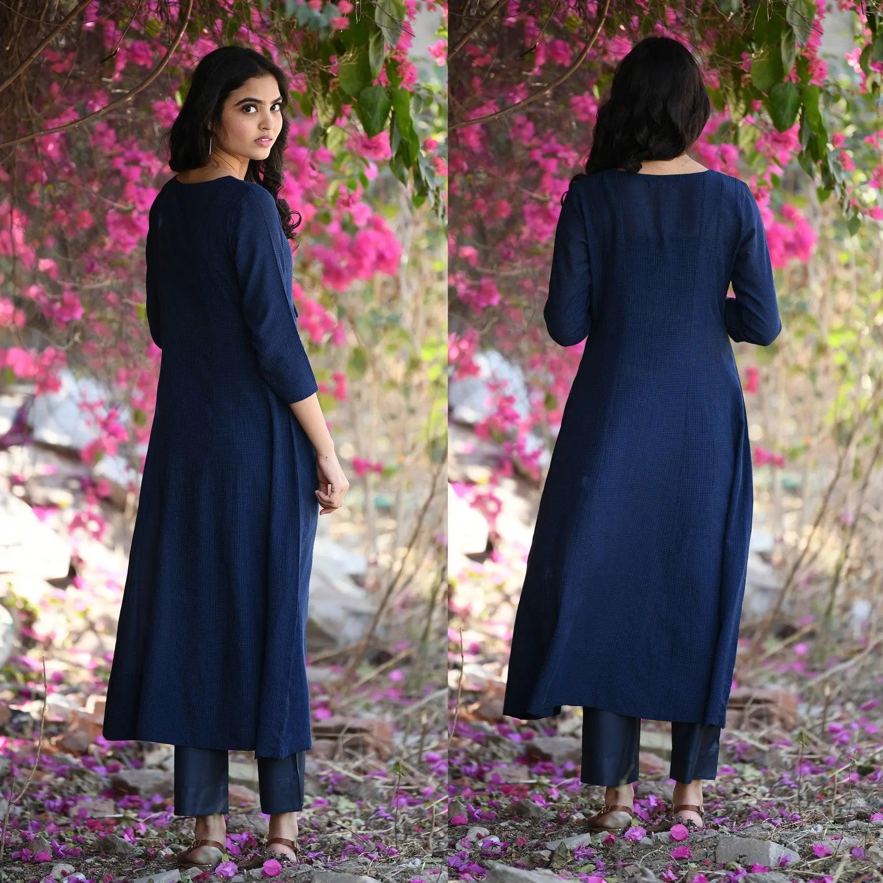 Embroidered Blue Cotton Straight Fit Kurta