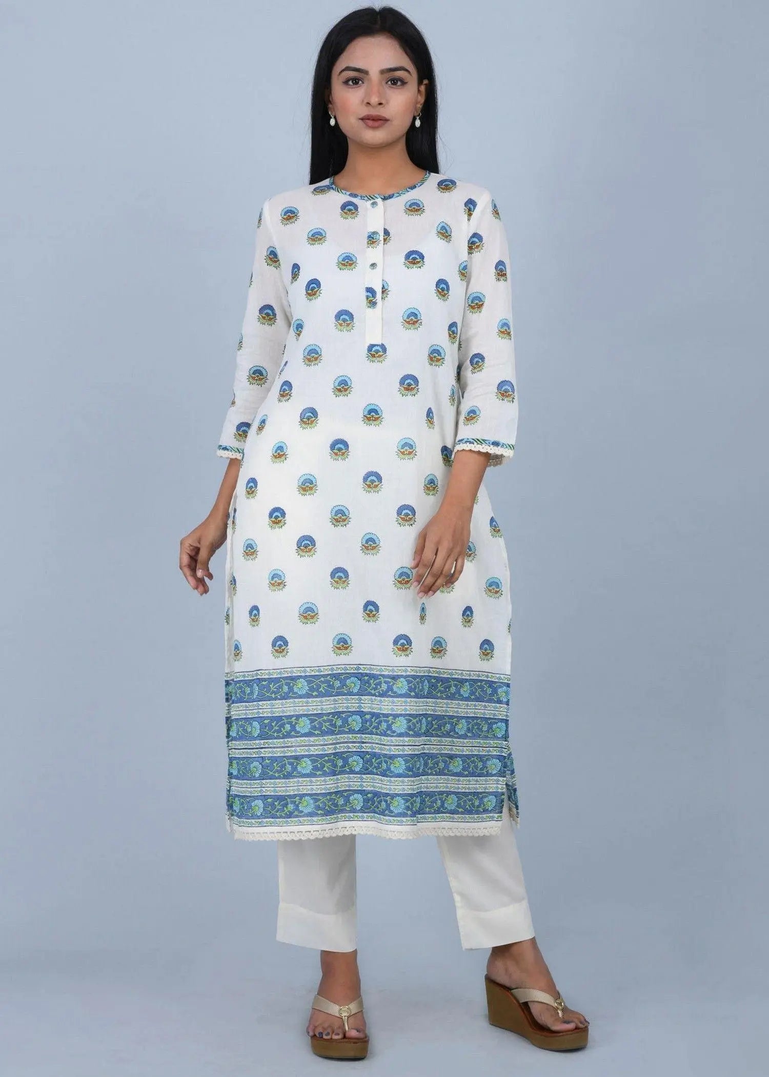 Upasana Blue And Turquoise Straight Cut Cotton Kurta