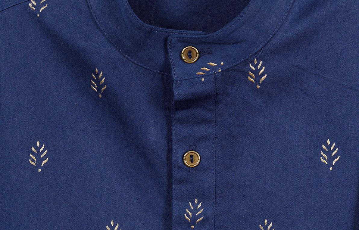 Rogan Print Navy Cotton Satin Kurta Boy (6 Month to 12 Years)