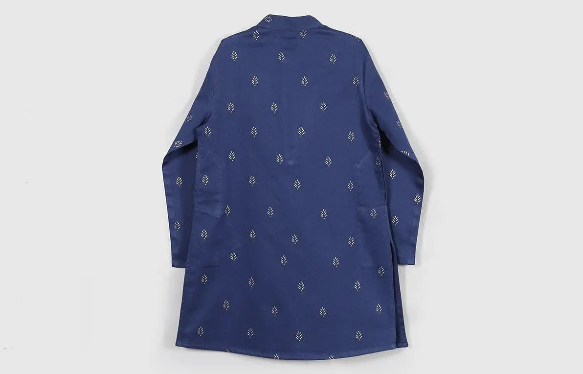 Rogan Print Navy Cotton Satin Kurta Boy (6 Month to 12 Years)