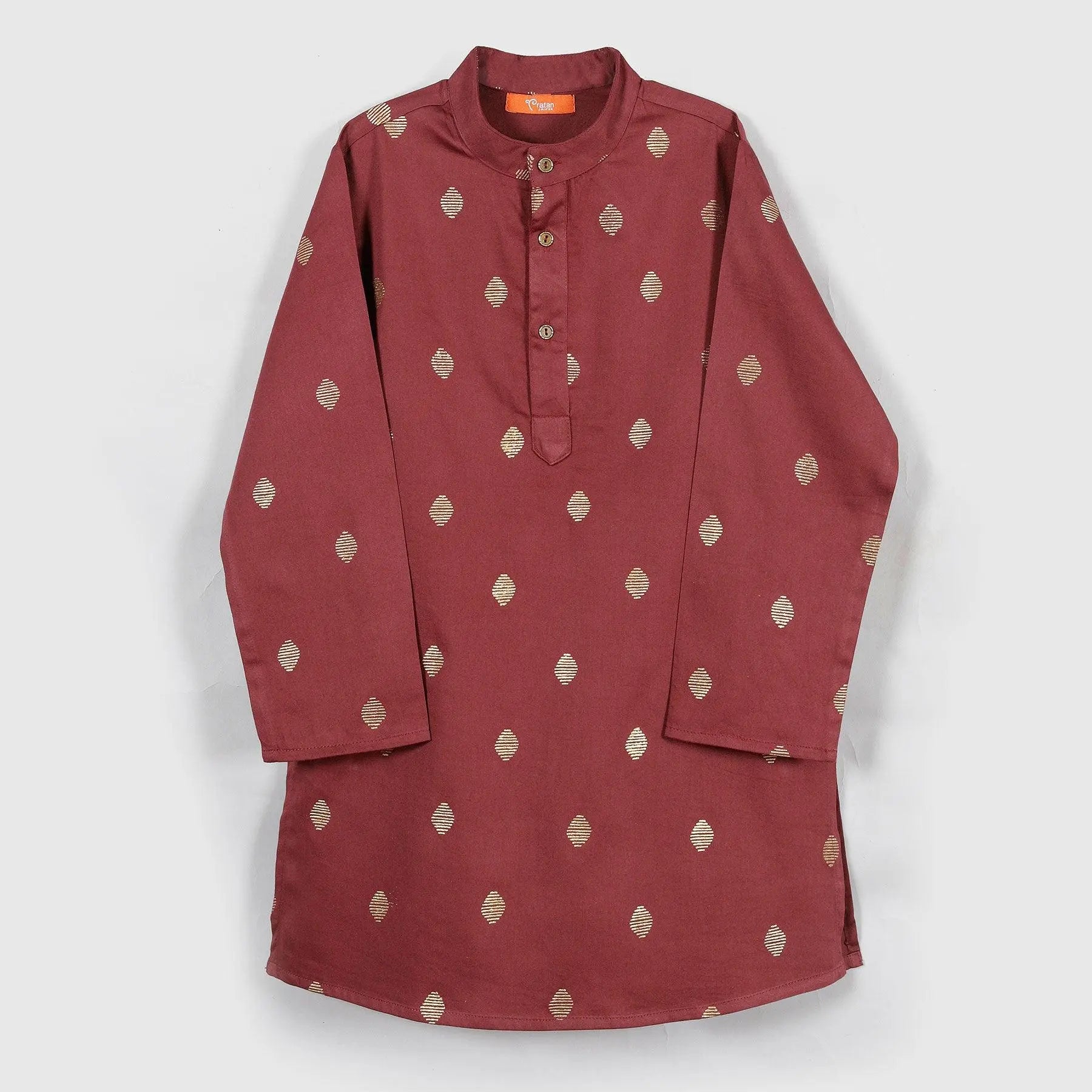 Rogan Print Maroon Cotton Satin Kurta Boy (6 Month to 12 Years)