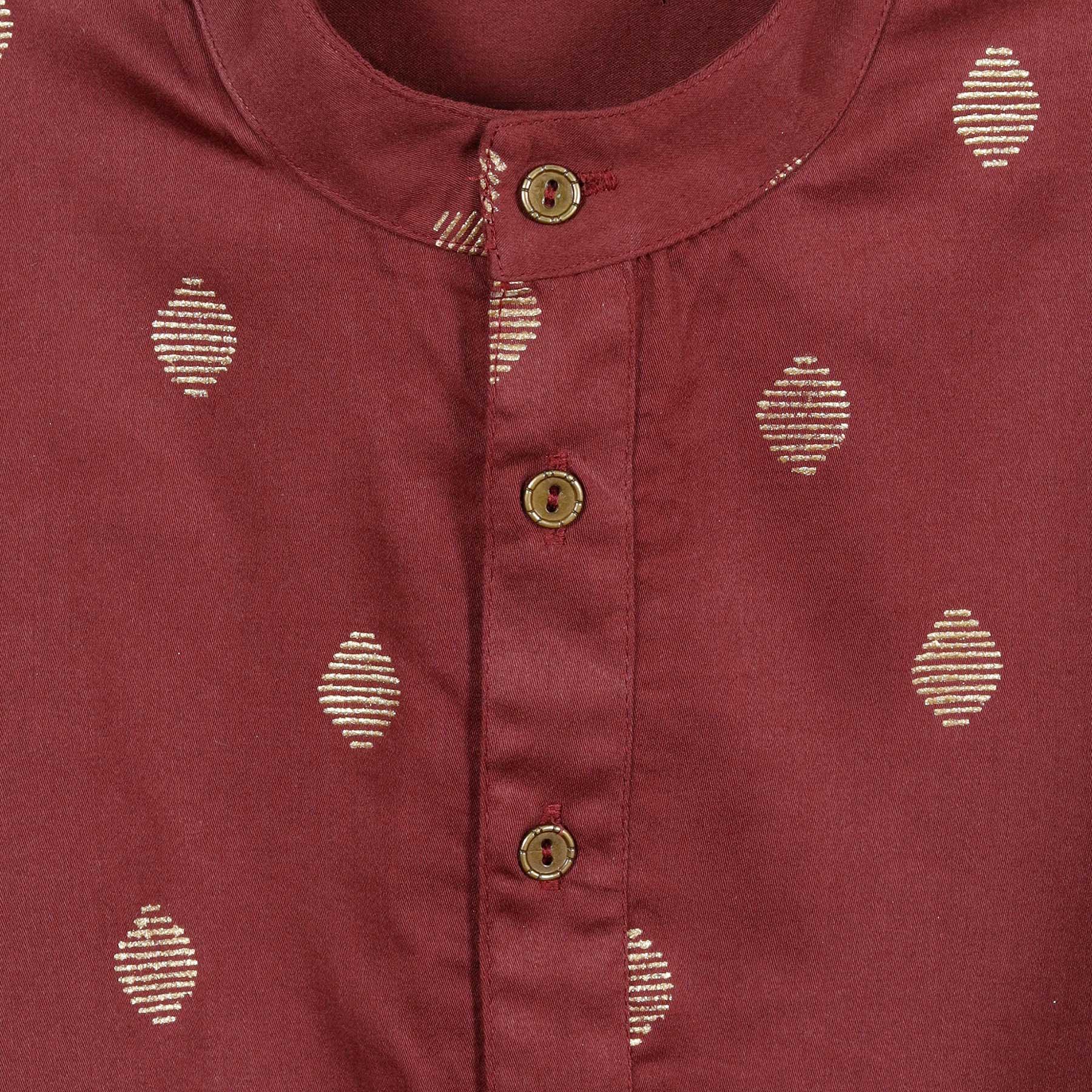 Rogan Print Maroon Cotton Satin Kurta Boy (6 Month to 12 Years)