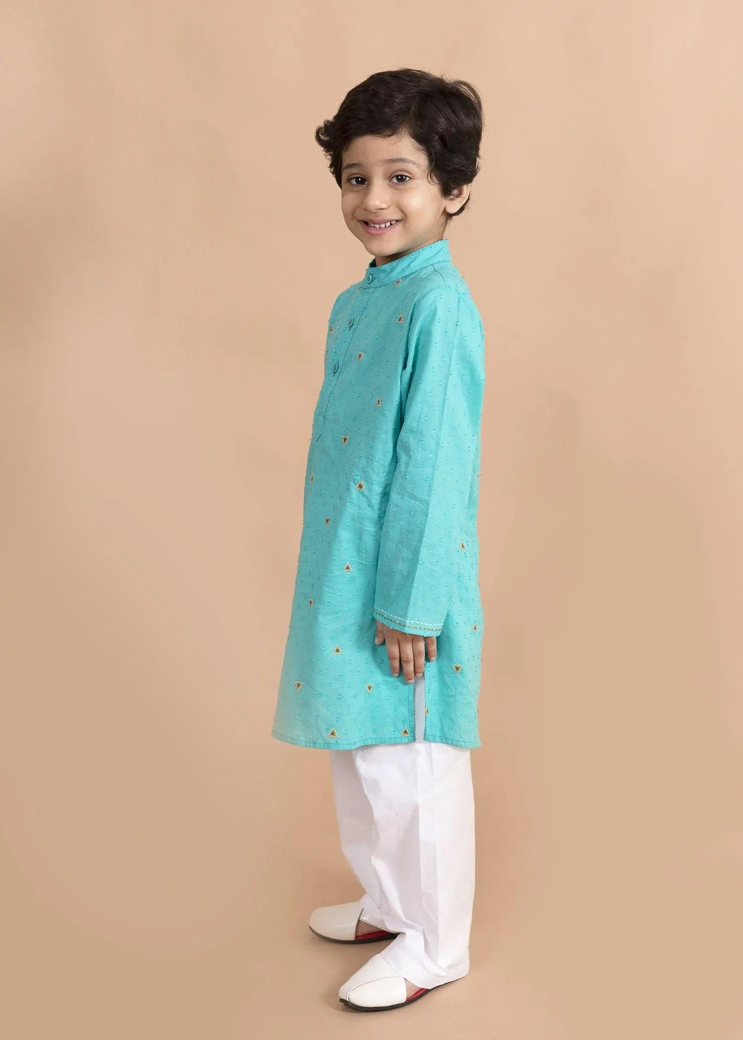 Embroidered Teal Cotton Kurta Boy (6 Month to 12 Years)