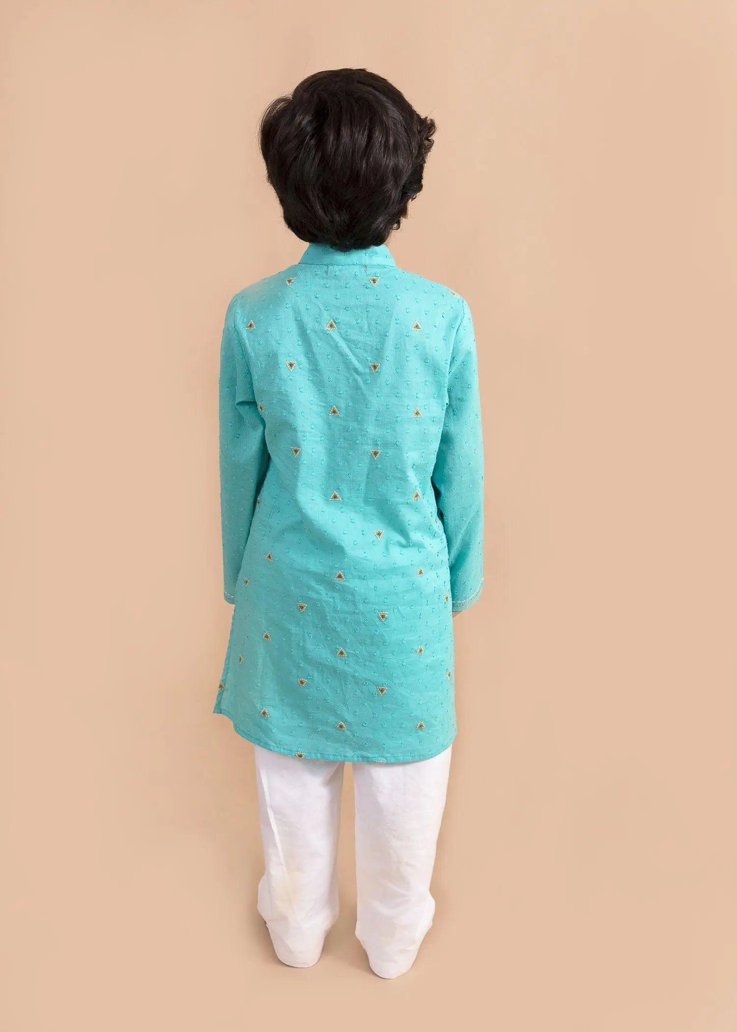 Embroidered Teal Cotton Kurta Boy (6 Month to 12 Years)