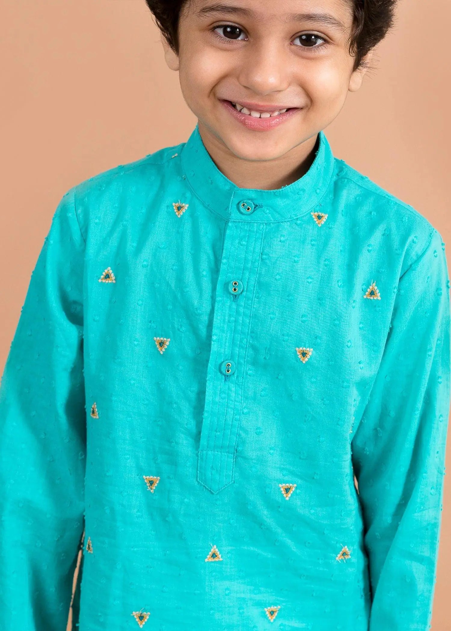 Embroidered Teal Cotton Kurta Boy (6 Month to 12 Years)