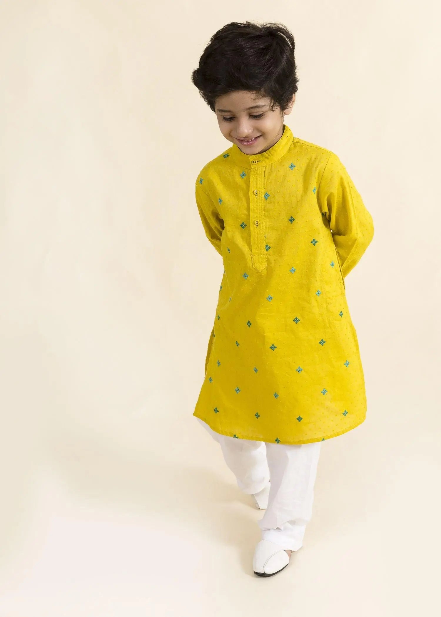 Embroidered Yellow Cotton Kurta Boy (6 Month to 12 Years)