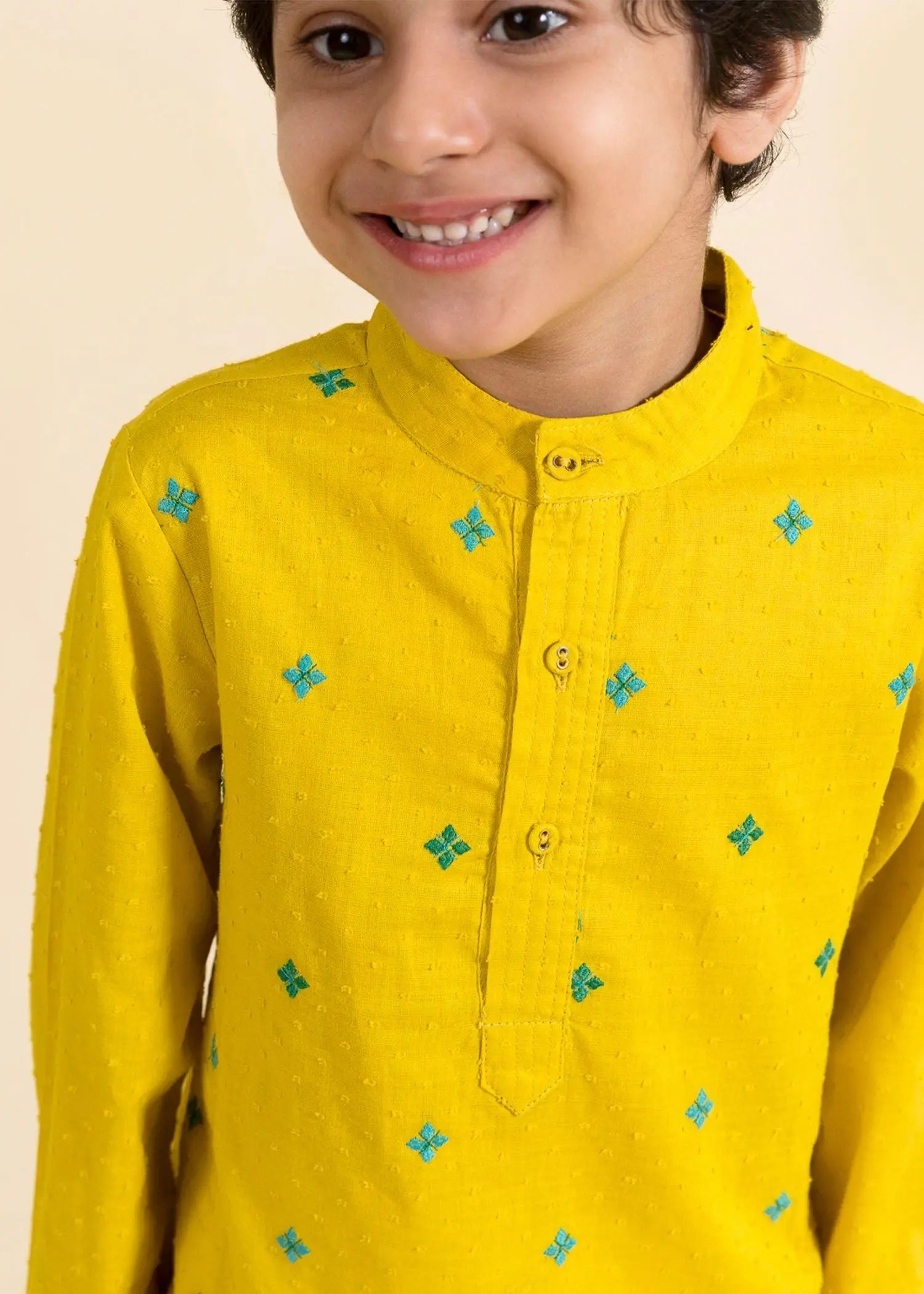 Embroidered Yellow Cotton Kurta Boy (6 Month to 12 Years)